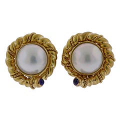 Tiffany & Co. Pearl Sapphire Gold Earrings