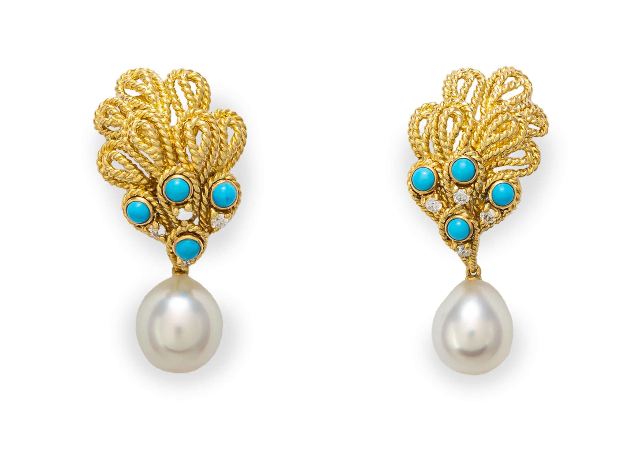 Contemporary Tiffany & Co. Pearl Turquoise and Diamond Earrings For Sale