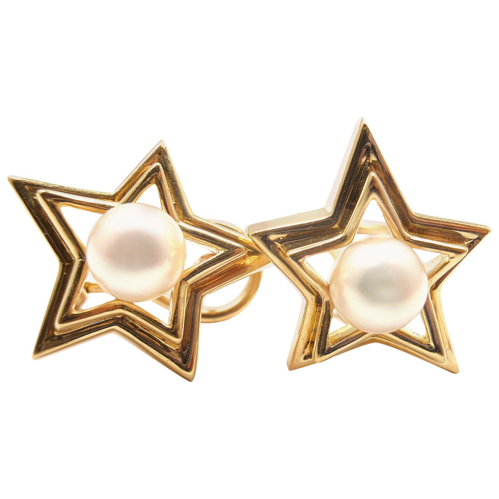 Tiffany & Co. Pearl Yellow Gold Star Earrings