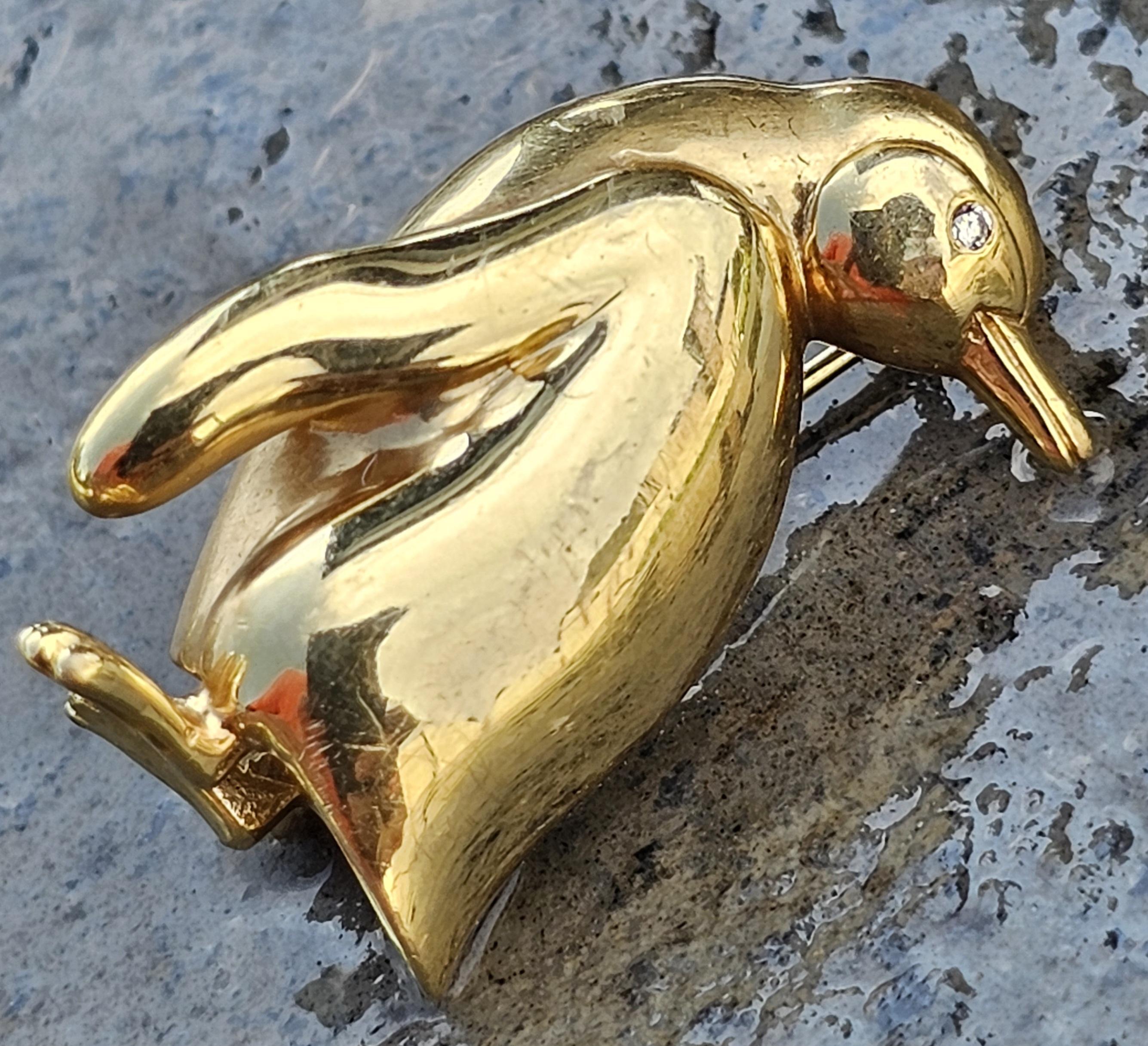 De las mujeres Tiffany & Co. Alfiler Broche 3D Pingüino Oro Amarillo 18k Ojo de Diamante 7,4 g 1
