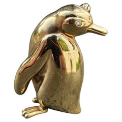 Tiffany & Co. Penguin 3D Brooch Pin 18k Yellow Gold Diamond Eye 7.4g 1"