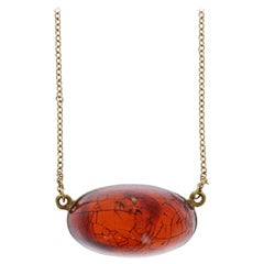 Vintage Tiffany & Co Peretti 18 Karat Yellow Gold and Amber Pendant Necklace