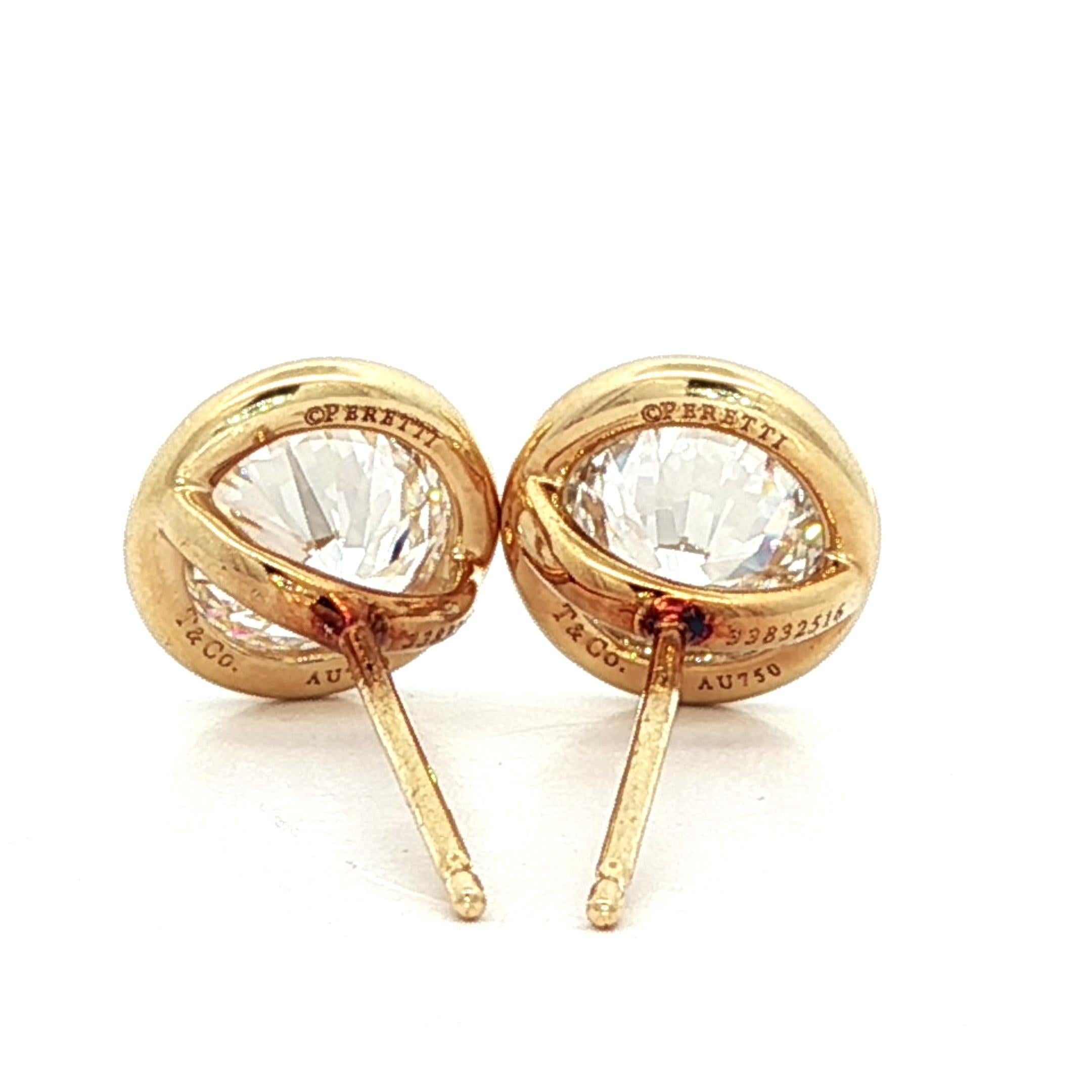 Tiffany & Co. Orecchini Peretti in oro 18 carati con diamante da 1,82 carati per metro in vendita 4
