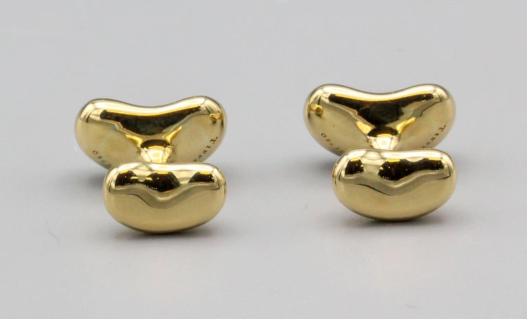 Tiffany & Co. Peretti 18k Gold Bean Cufflinks In Excellent Condition For Sale In New York, NY