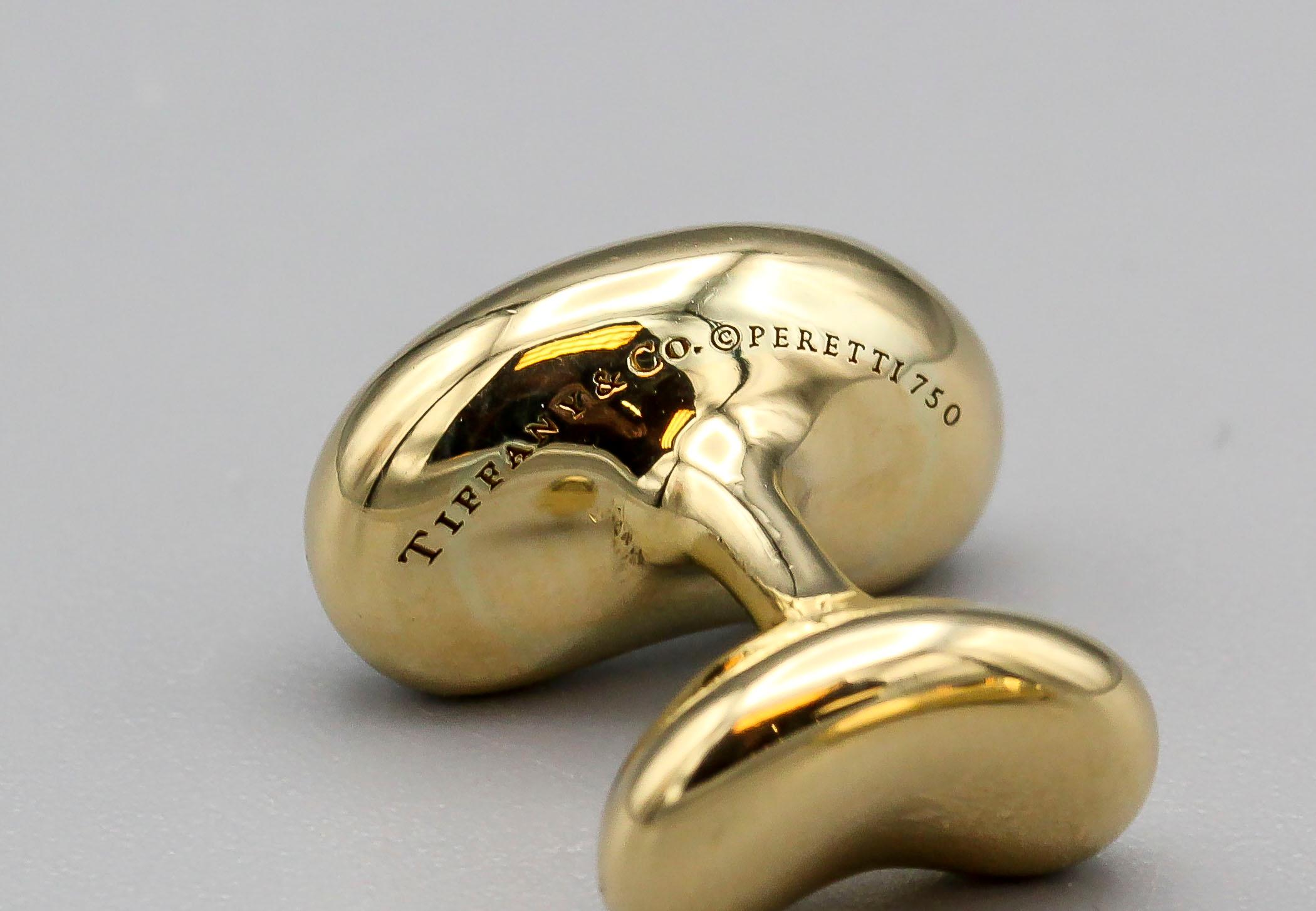 Tiffany & Co. Peretti 18k Gold Bean Cufflinks For Sale 1