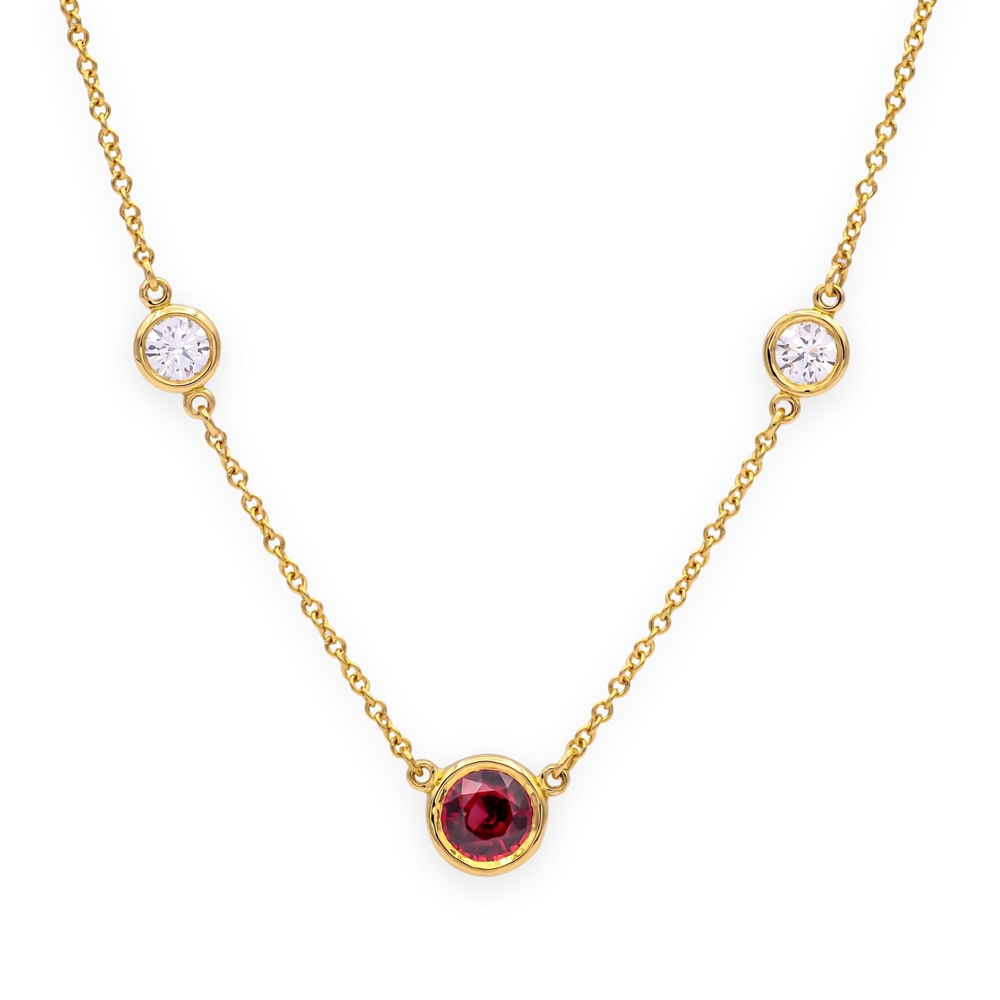 Tiffany 
Co Peretti 18K Gold Color by the Yard Ruby Diamond Necklace .50ct Cntr For Sale