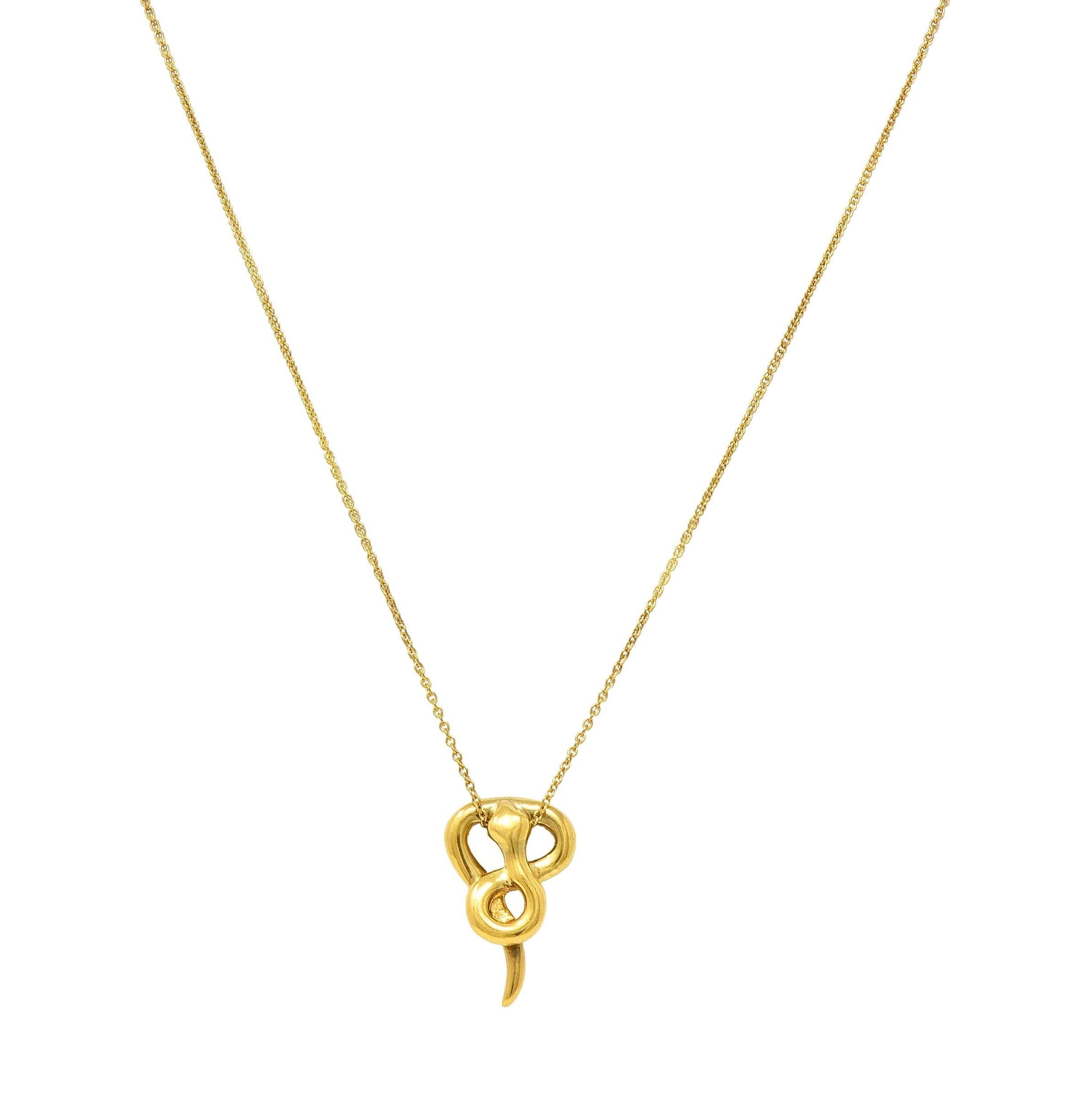 Tiffany & Co. Peretti 18K Gold Vintage Snake Chinese Zodiac Pendant Necklace 8