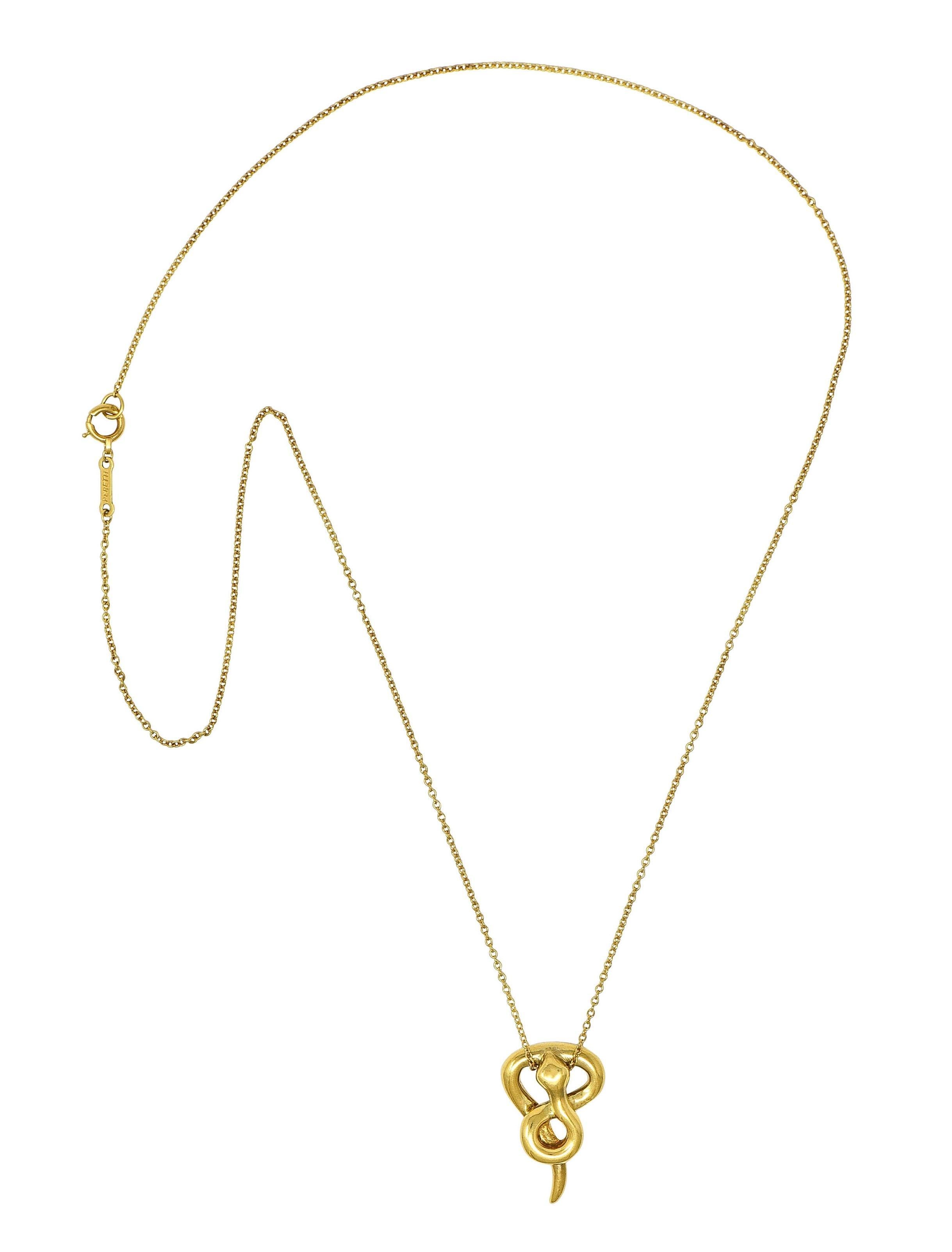 Tiffany & Co. Peretti 18K Gold Vintage Snake Chinese Zodiac Pendant Necklace In Excellent Condition In Philadelphia, PA