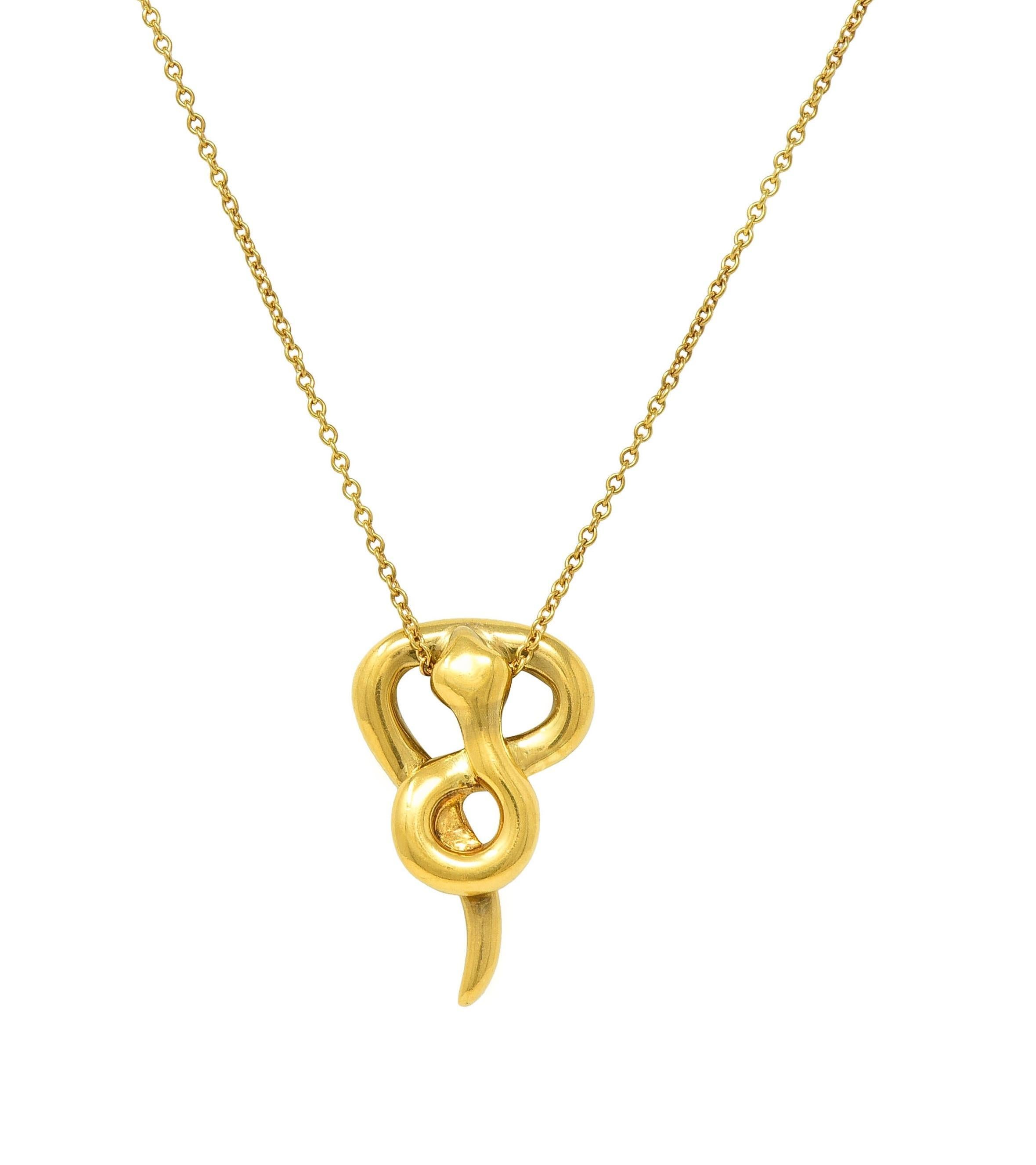 Tiffany & Co. Peretti 18K Gold Vintage Snake Chinese Zodiac Pendant Necklace 5