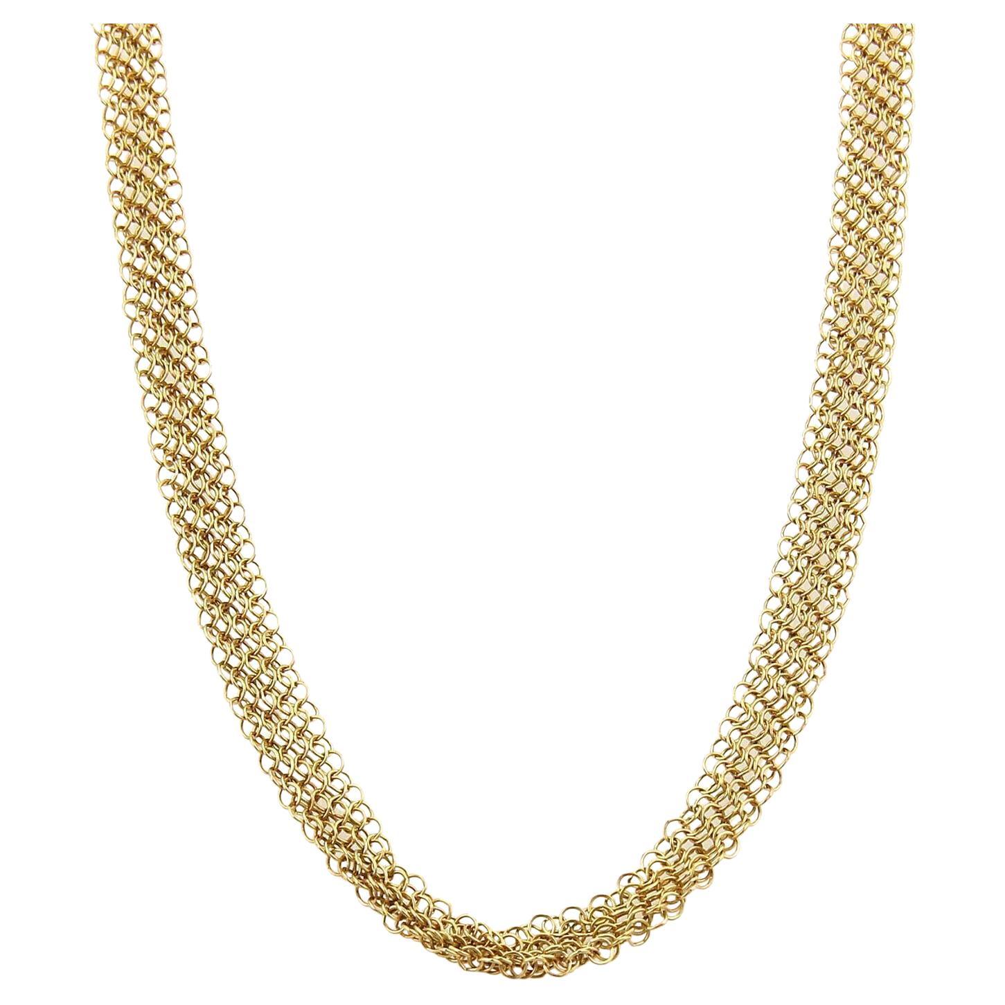 Tiffany & Co. Peretti 18k Yellow Gold 6mm Wide Mesh Chain Necklace 30" Long For Sale