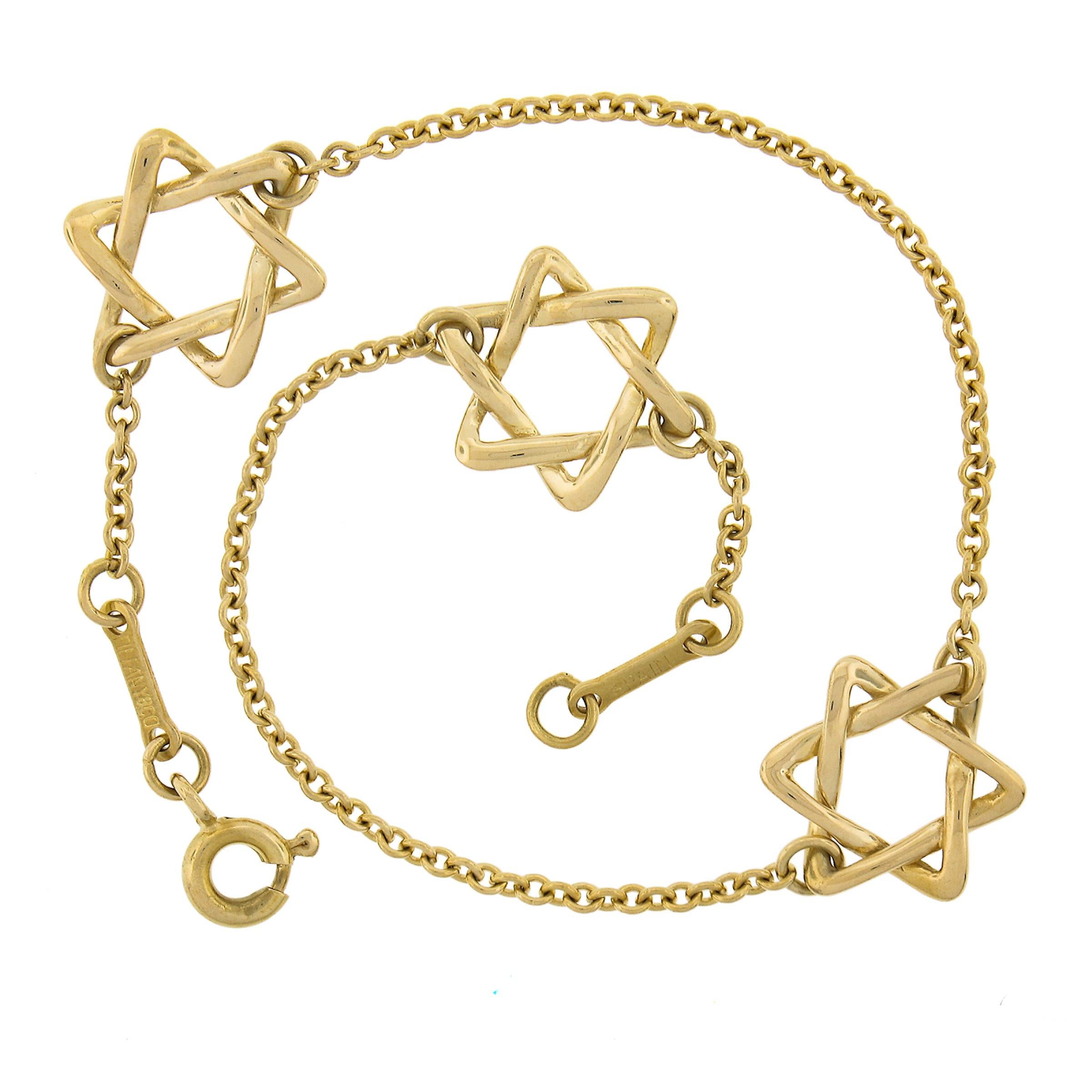 Tiffany & Co. Peretti 18K Yellow Gold Open Work Star of David Station Bracelet In Excellent Condition In Montclair, NJ