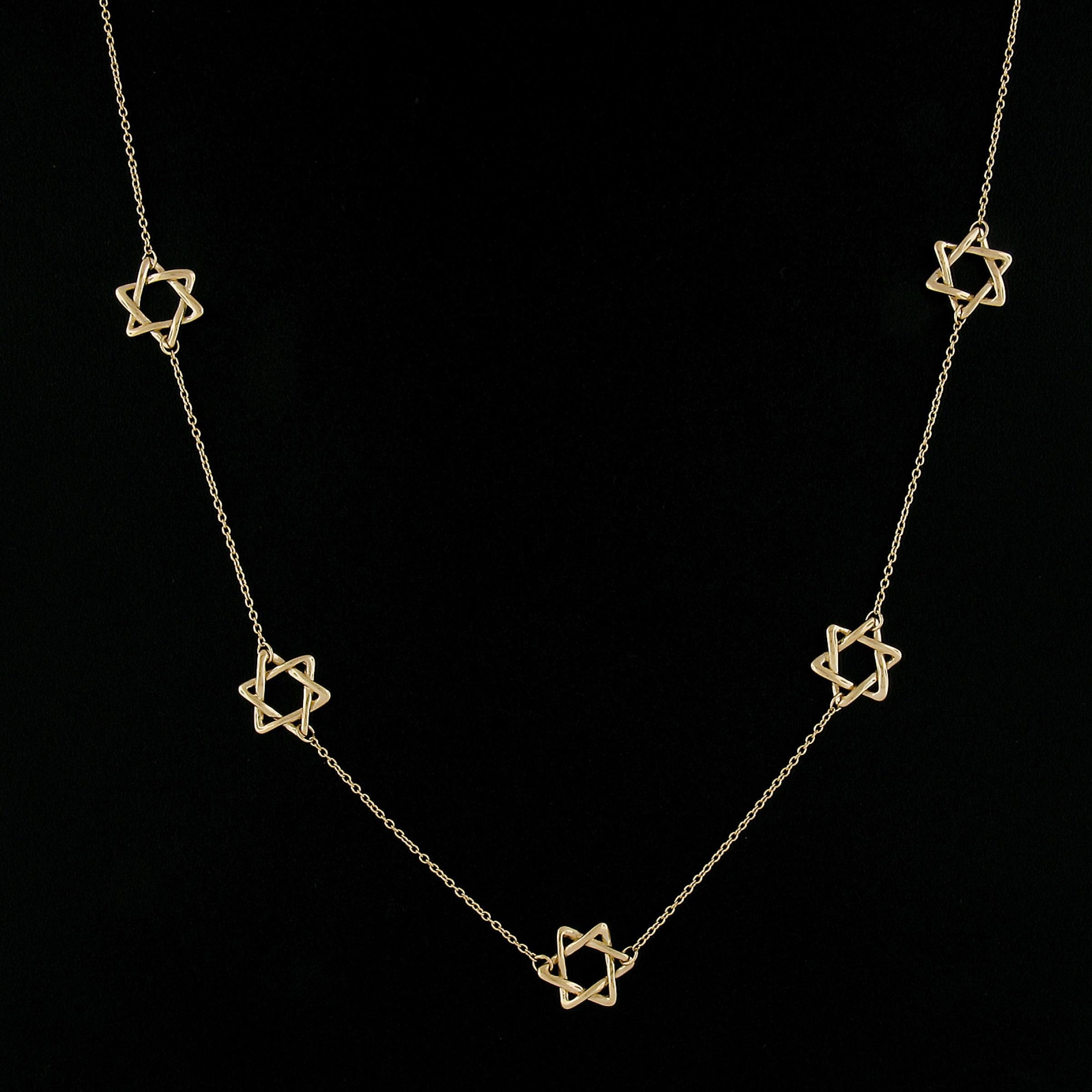 Tiffany & Co. Peretti 18K Yellow Gold Open Work Star of David Station Link Chain In Excellent Condition In Montclair, NJ