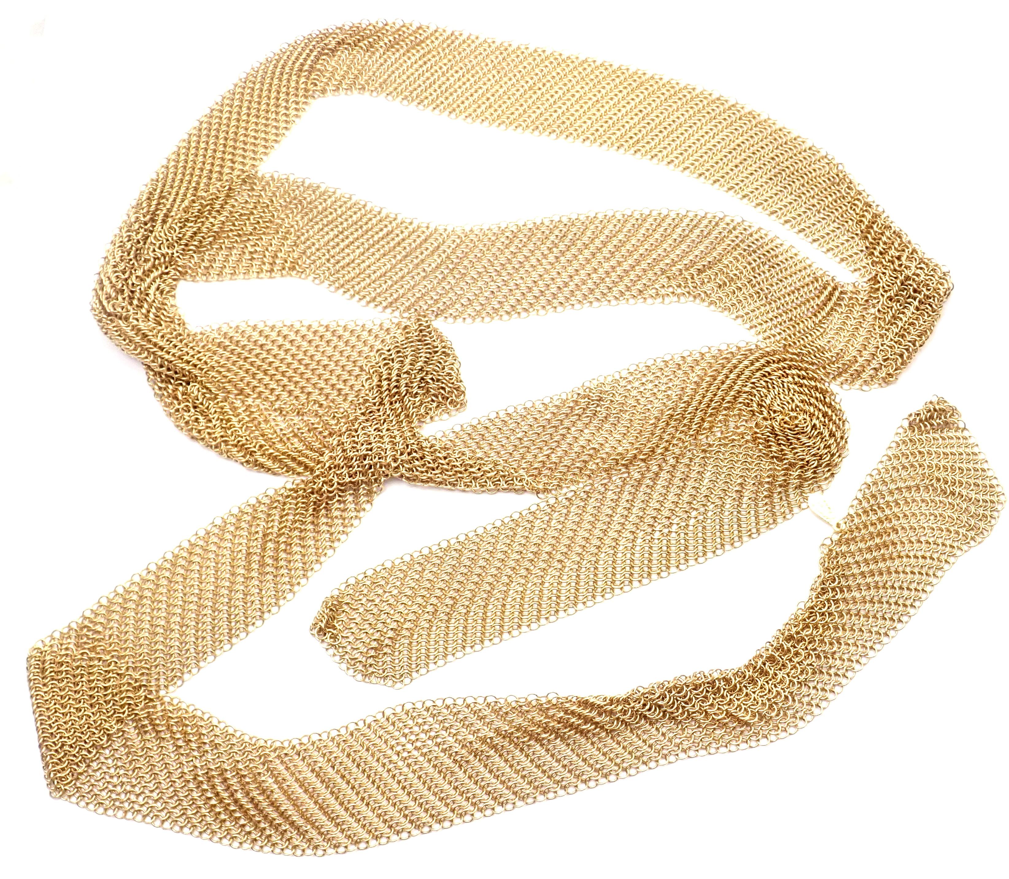 Tiffany & Co. Peretti Long Mesh Scarf Yellow Gold Necklace In Excellent Condition In Holland, PA