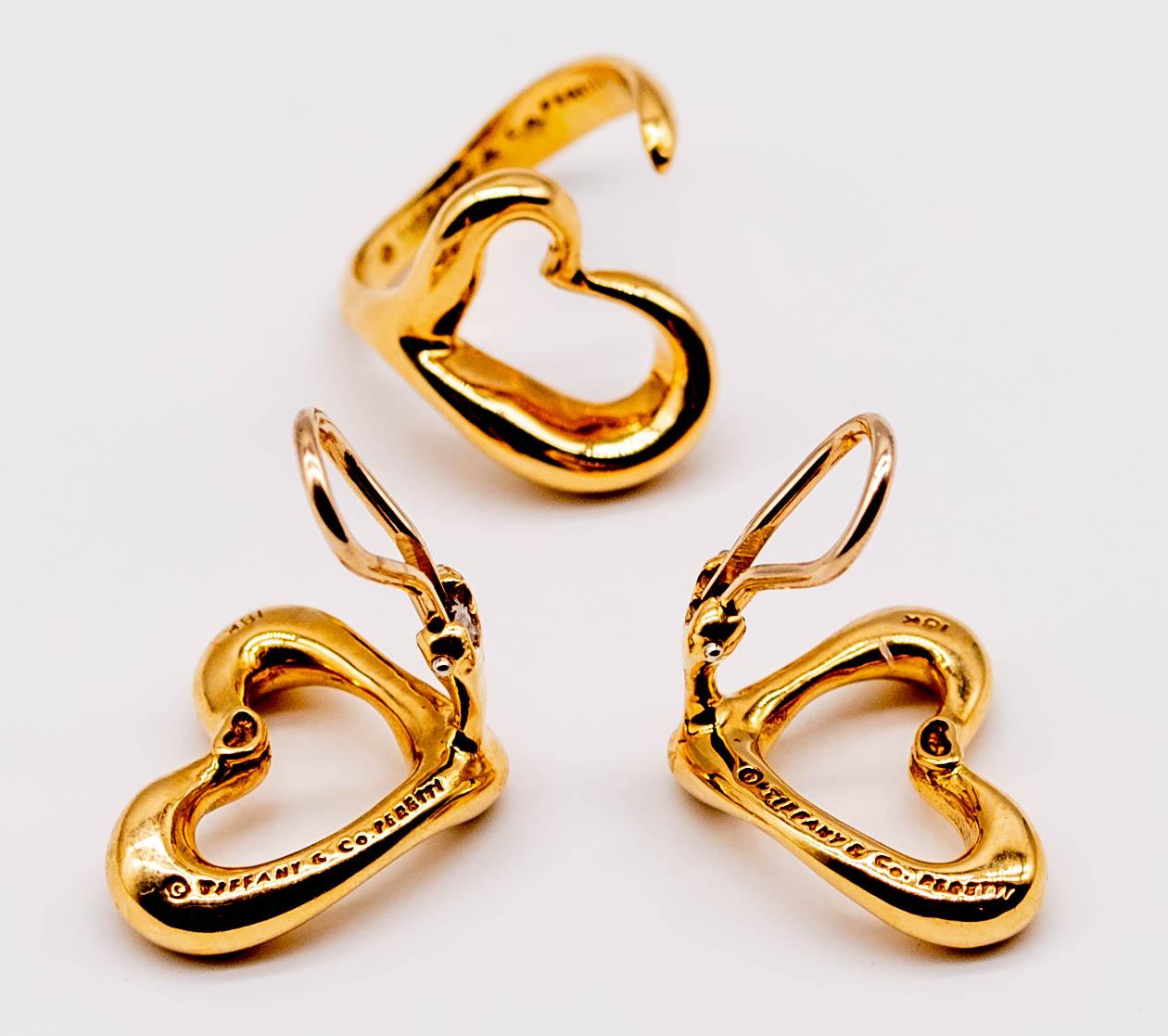 Tiffany & Co. Parure bague et boucles d'oreilles en forme de cœur abstrait Peretti Bon état - En vente à New York, NY
