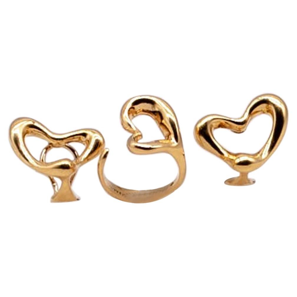 Tiffany & Co. Parure bague et boucles d'oreilles en forme de cœur abstrait Peretti en vente