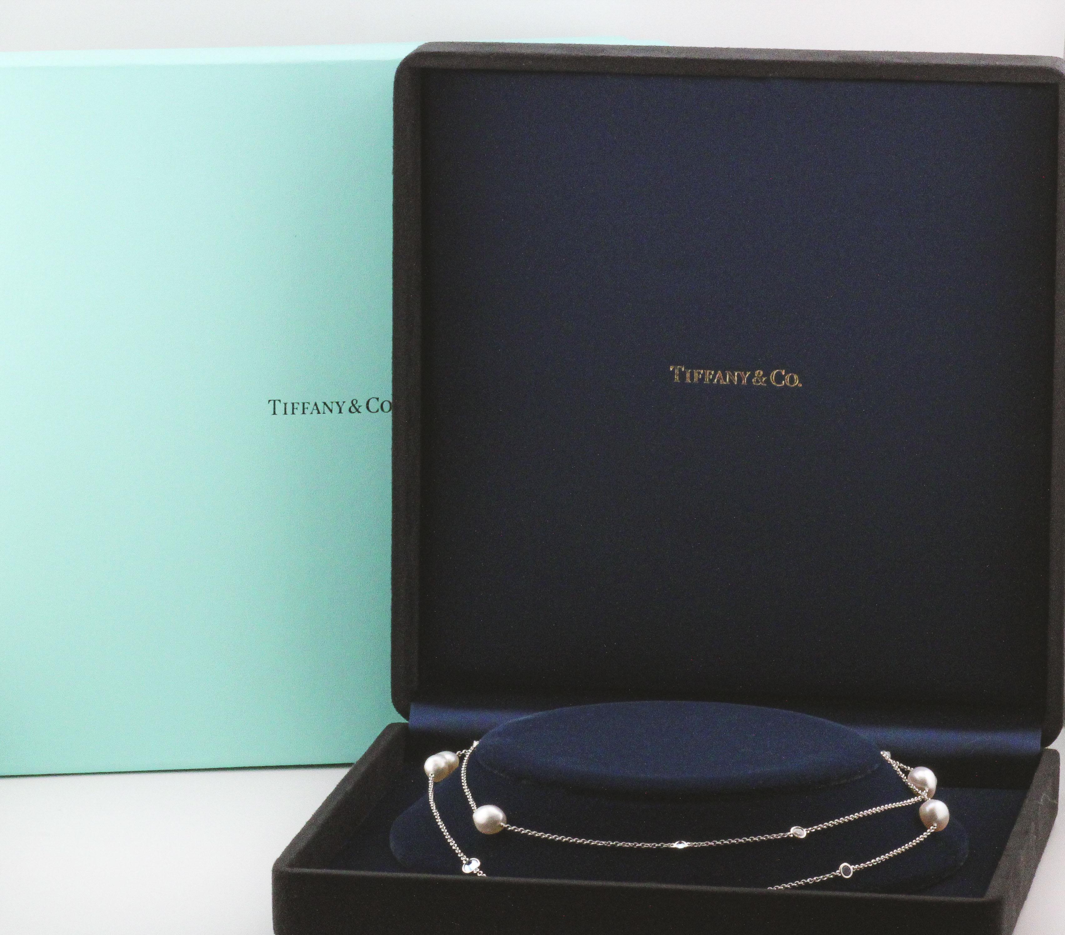 Tiffany & Co Peretti Aquamarine Pearl Diamond Platinum Sprinkle By Yard Necklace For Sale 1
