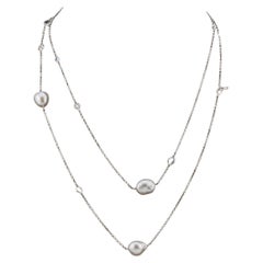 Tiffany & Co Peretti Aquamarine Pearl Diamond Platinum Sprinkle By Yard Necklace