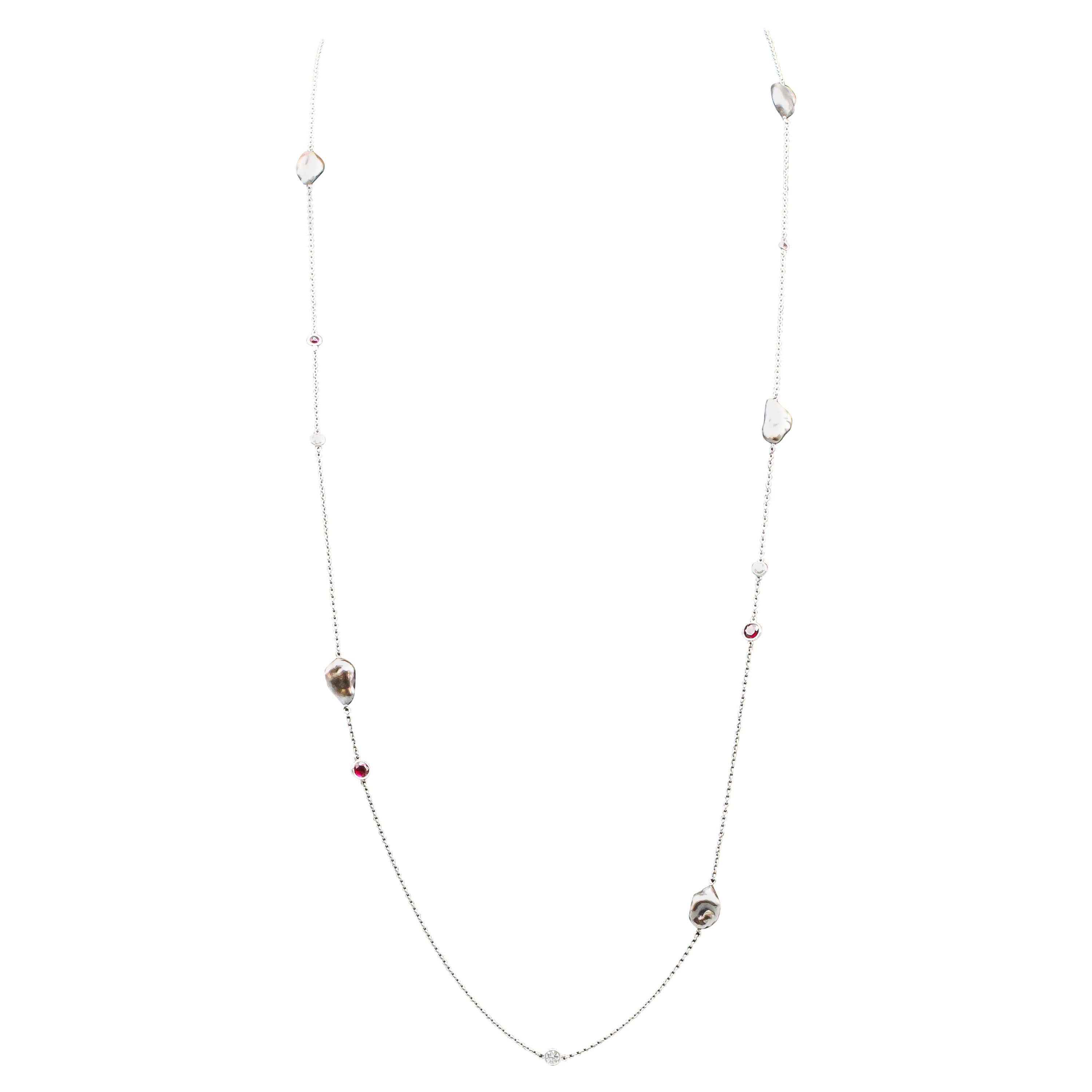 Tiffany & Co. Peretti by Yard Pearl, Diamond, Ruby and Platinum Necklace Chain