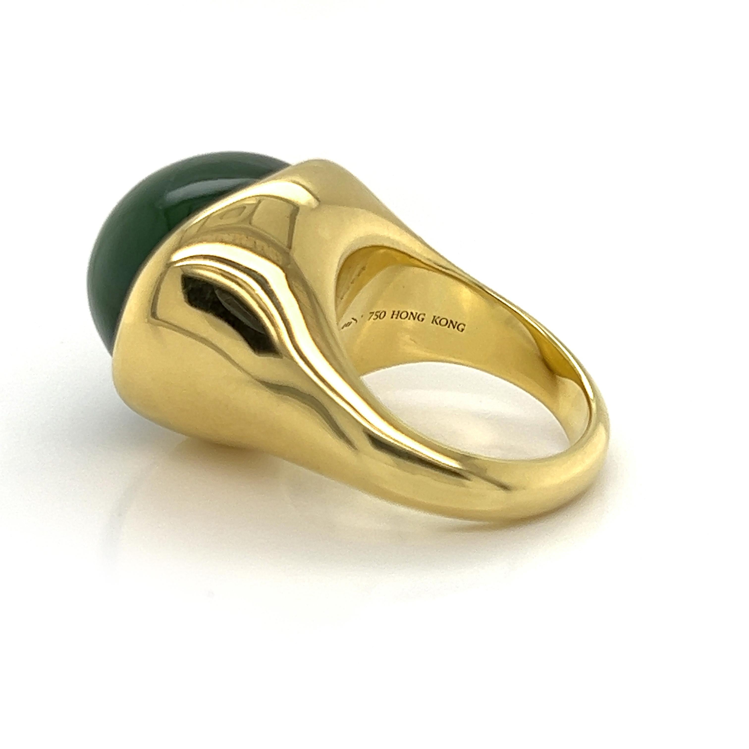Women's Tiffany & Co. Peretti Cabochon Green Jade 18k Yellow Gold Ring - Size 7 For Sale