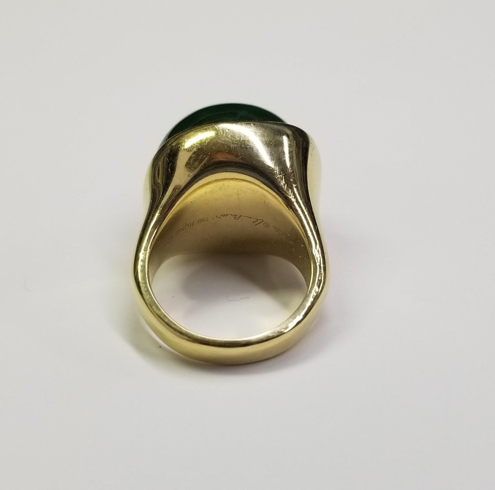Tiffany & Co. Anillo Peretti Cabujón Jade Verde Oro Amarillo 18k Talla 7 Artesano en venta