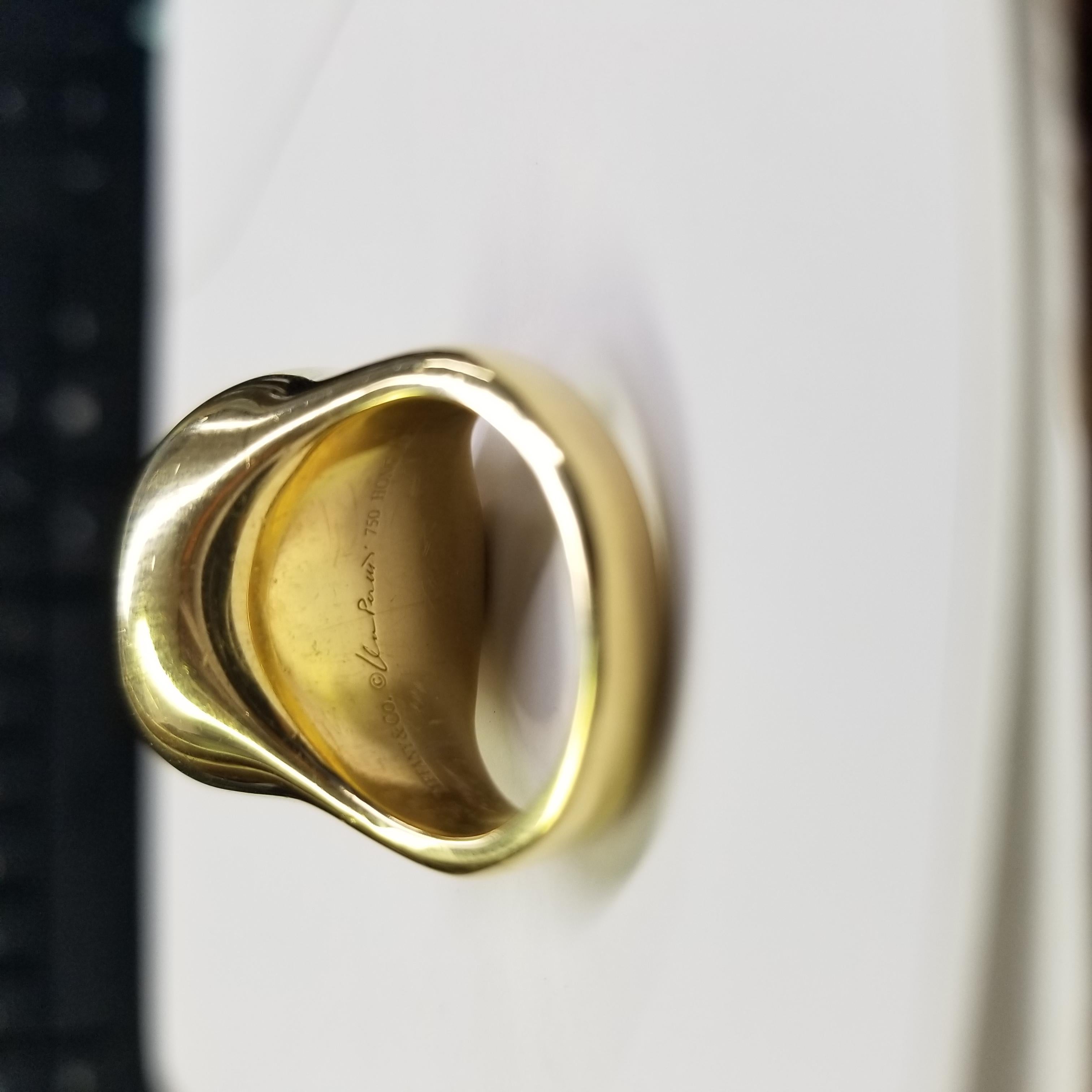 Tiffany & Co. Anillo Peretti Cabujón Jade Verde Oro Amarillo 18k Talla 7 en Excelente estado para la venta en Los Angeles, CA