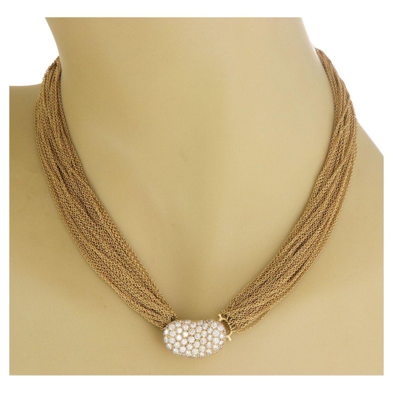 Tiffany and Co. Peretti Diamond 18k Gold Bean Pendant Multi Chain