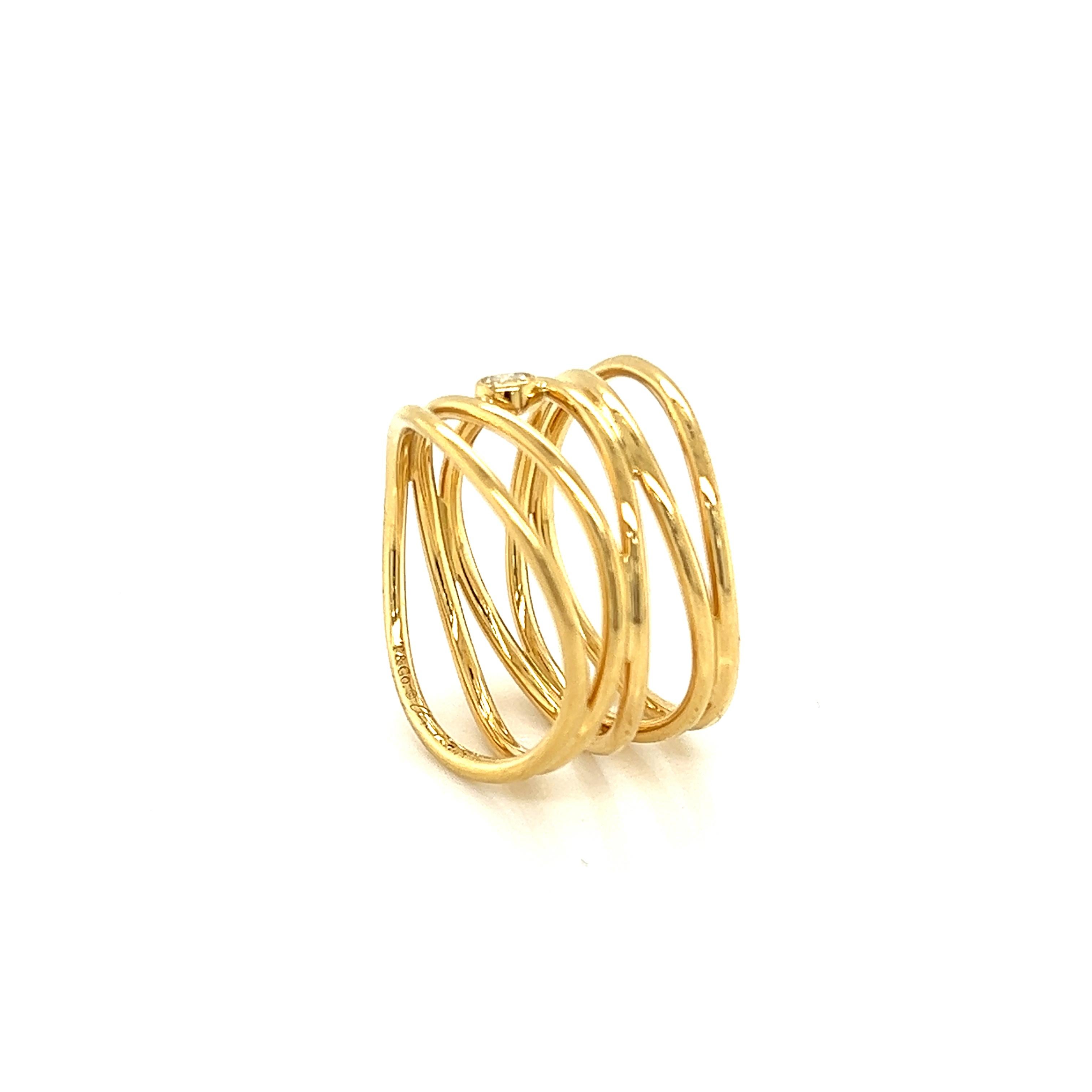 Tiffany & Co. Peretti Diamant 18k Gelbgold 5 Row Draht Wave Band Ring mit Diamanten (Moderne) im Angebot