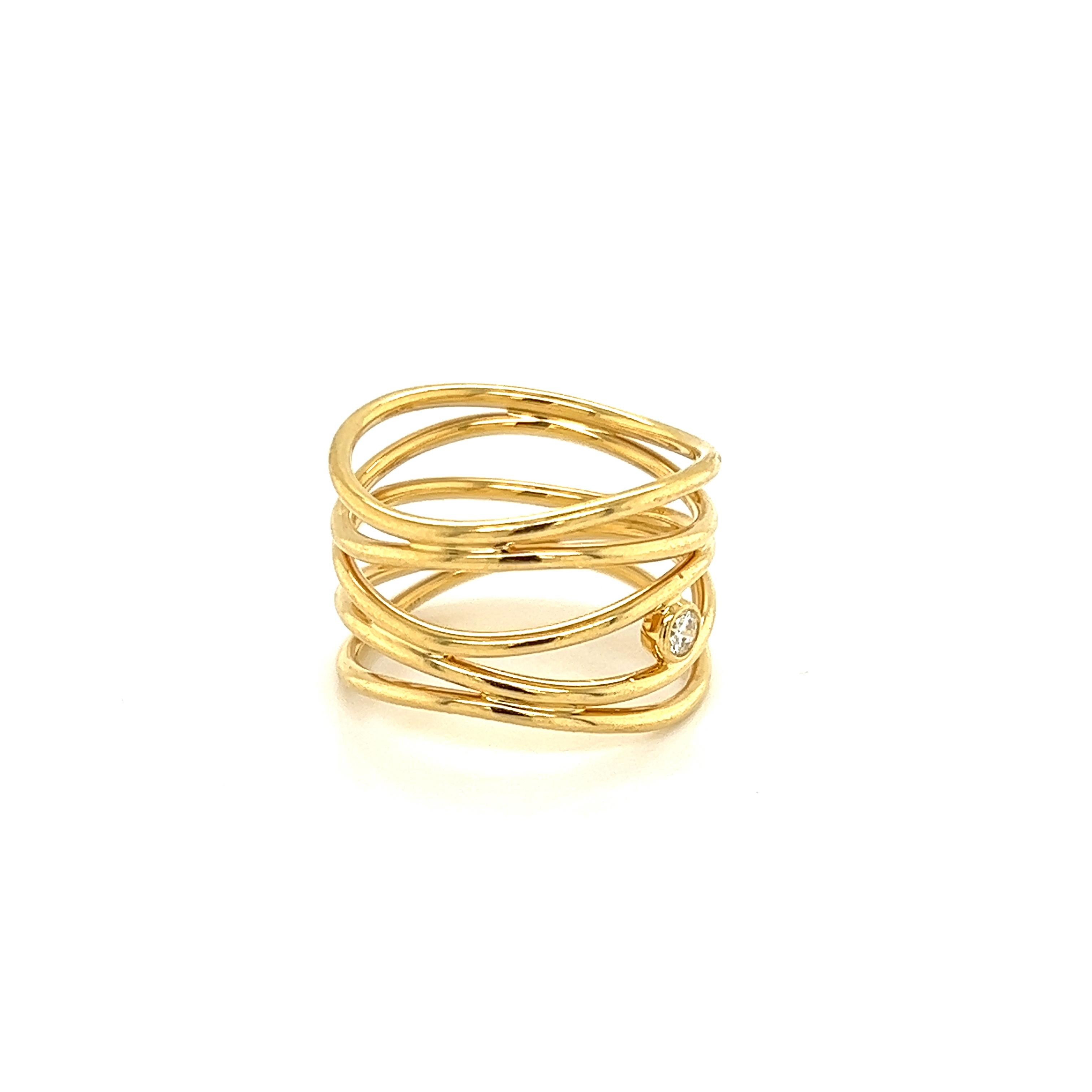 Modern Tiffany & Co. Peretti Diamond 18k Yellow Gold 5 Row Wire Wave Band Ring For Sale