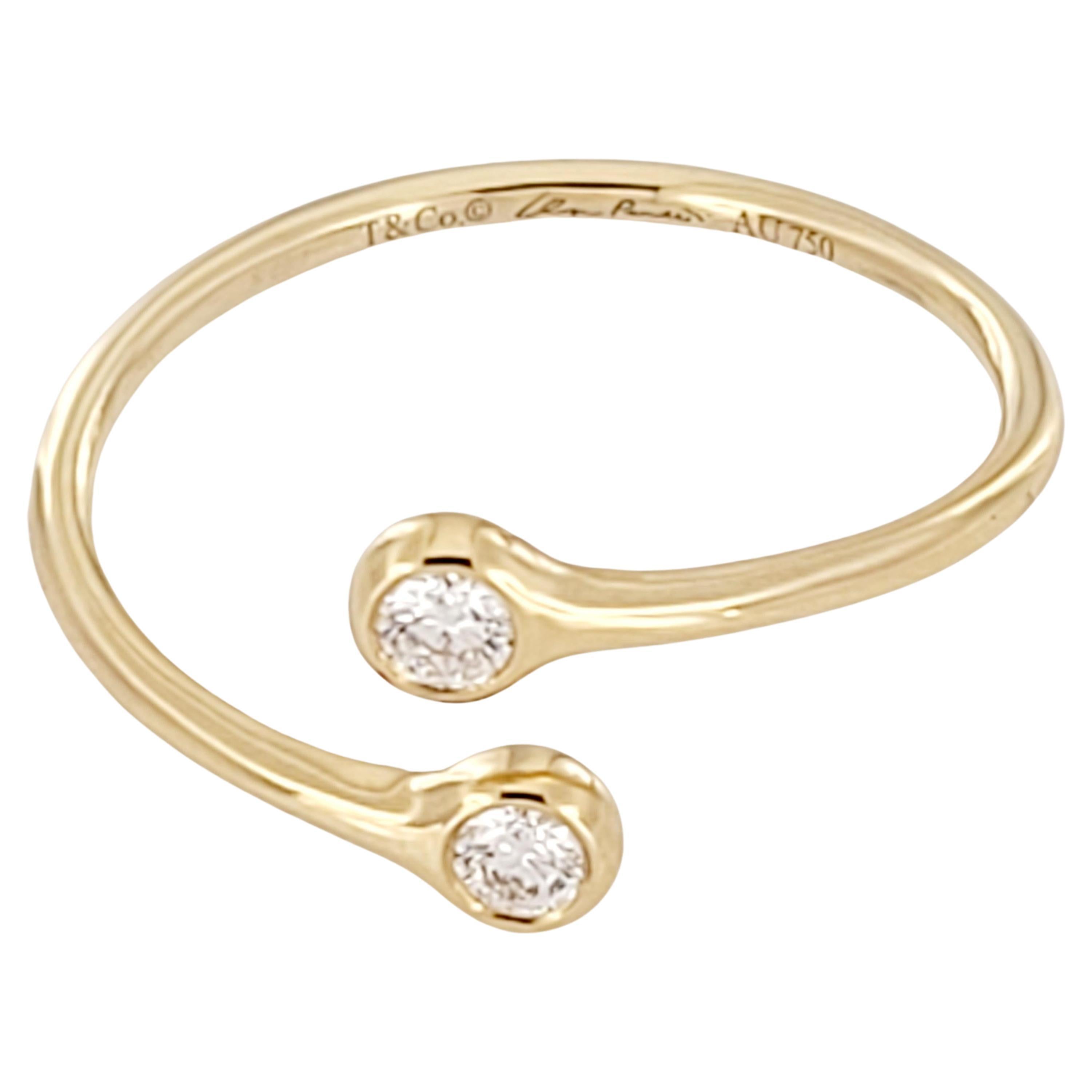 Tiffany & co, bague anneau bypass peretti en or jaune 18 carats avec diamants en vente