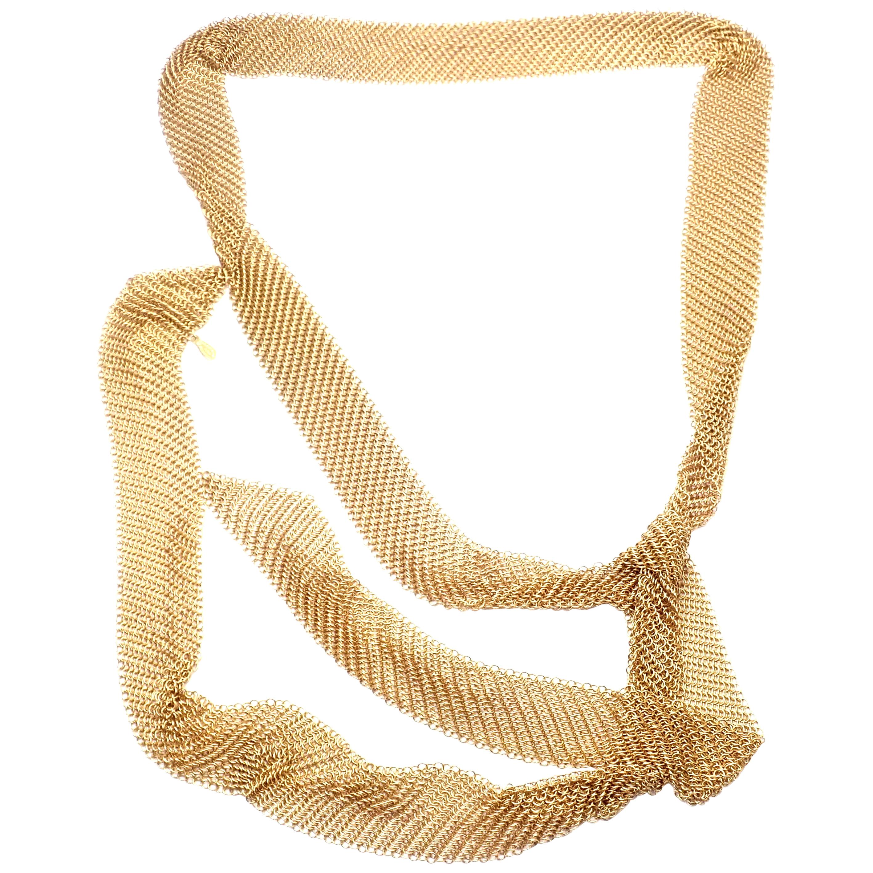 Long Mesh Gold Scarf Wrap Around Italian 18 Karat Necklace