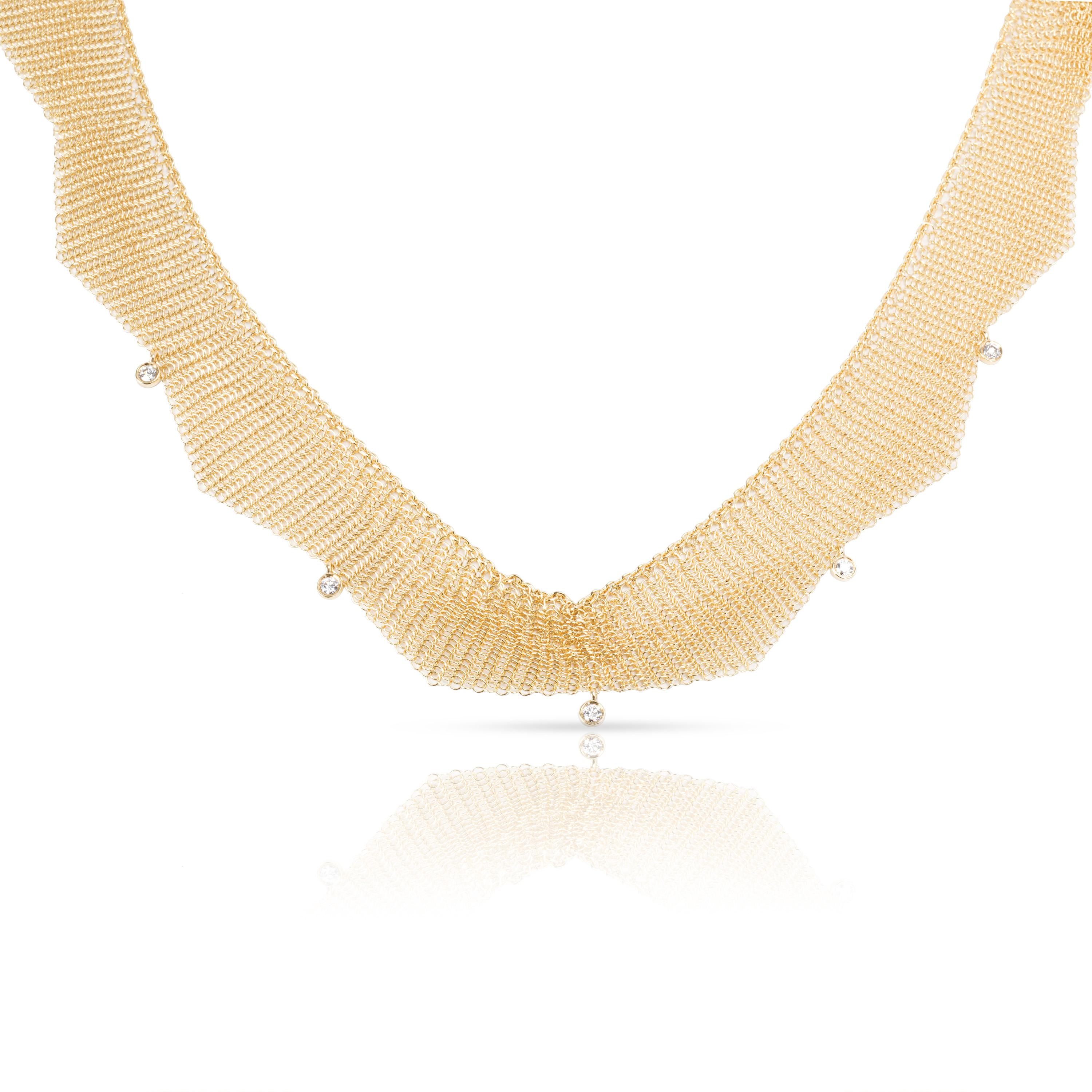 Tiffany & Co. Peretti Mesh Choker Diamond Necklace in 18K Yellow Gold 0.25 Carat In Excellent Condition In New York, NY