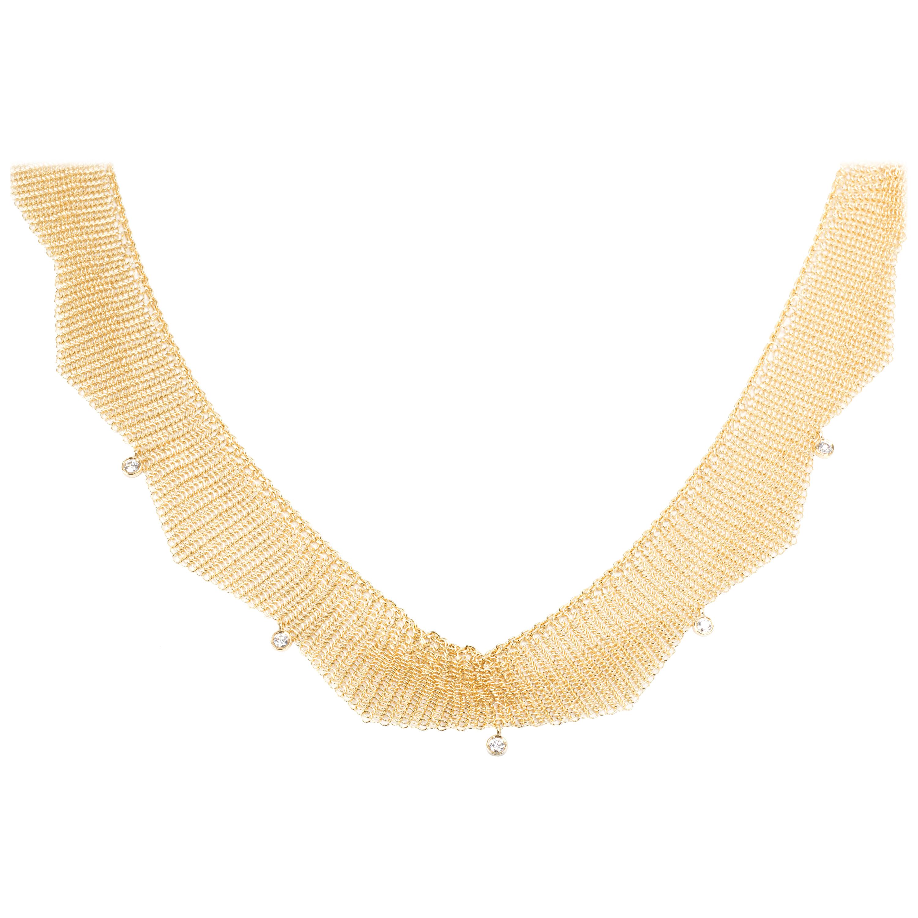 Tiffany & Co. Peretti Mesh Choker Diamond Necklace in 18K Yellow Gold 0.25 Carat