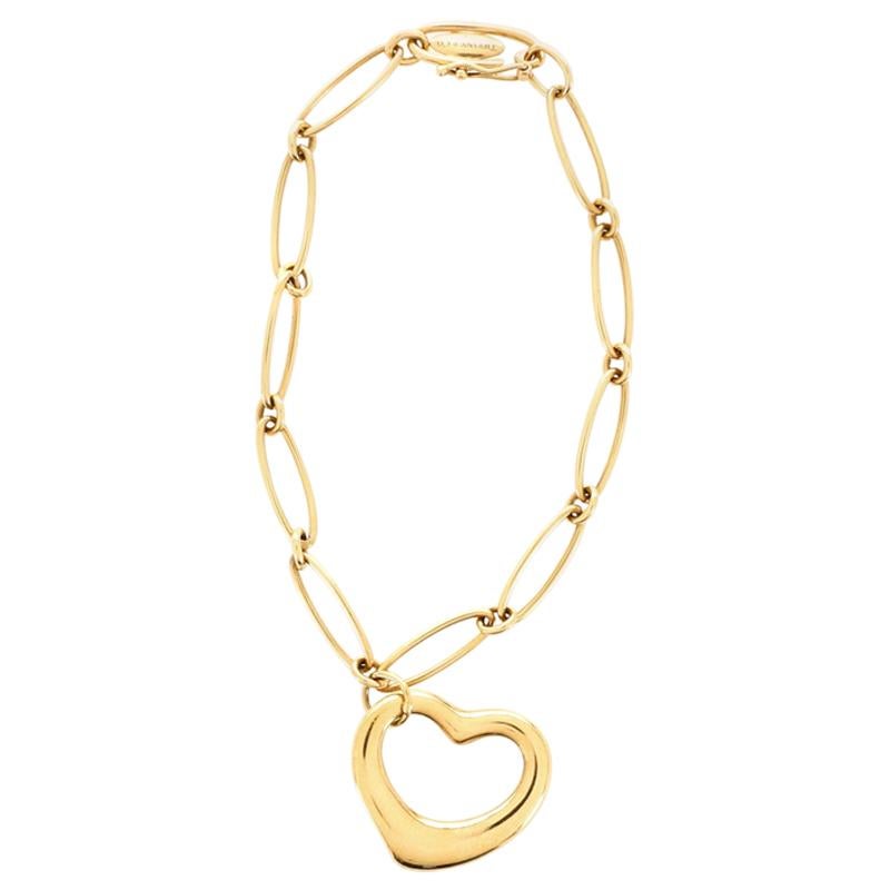 Tiffany & Co. Peretti Open Heart Charm Bracelet 18 Karat Yellow Gold