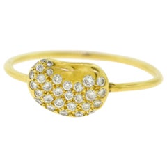 Tiffany & Co. Peretti Pave Diamond Flex Bean 18 Karat Yellow Gold Ring