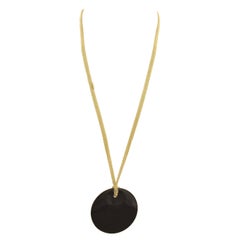 Tiffany & Co. Peretti Round Black Jade Pendant 18k Gold Mesh Necklace