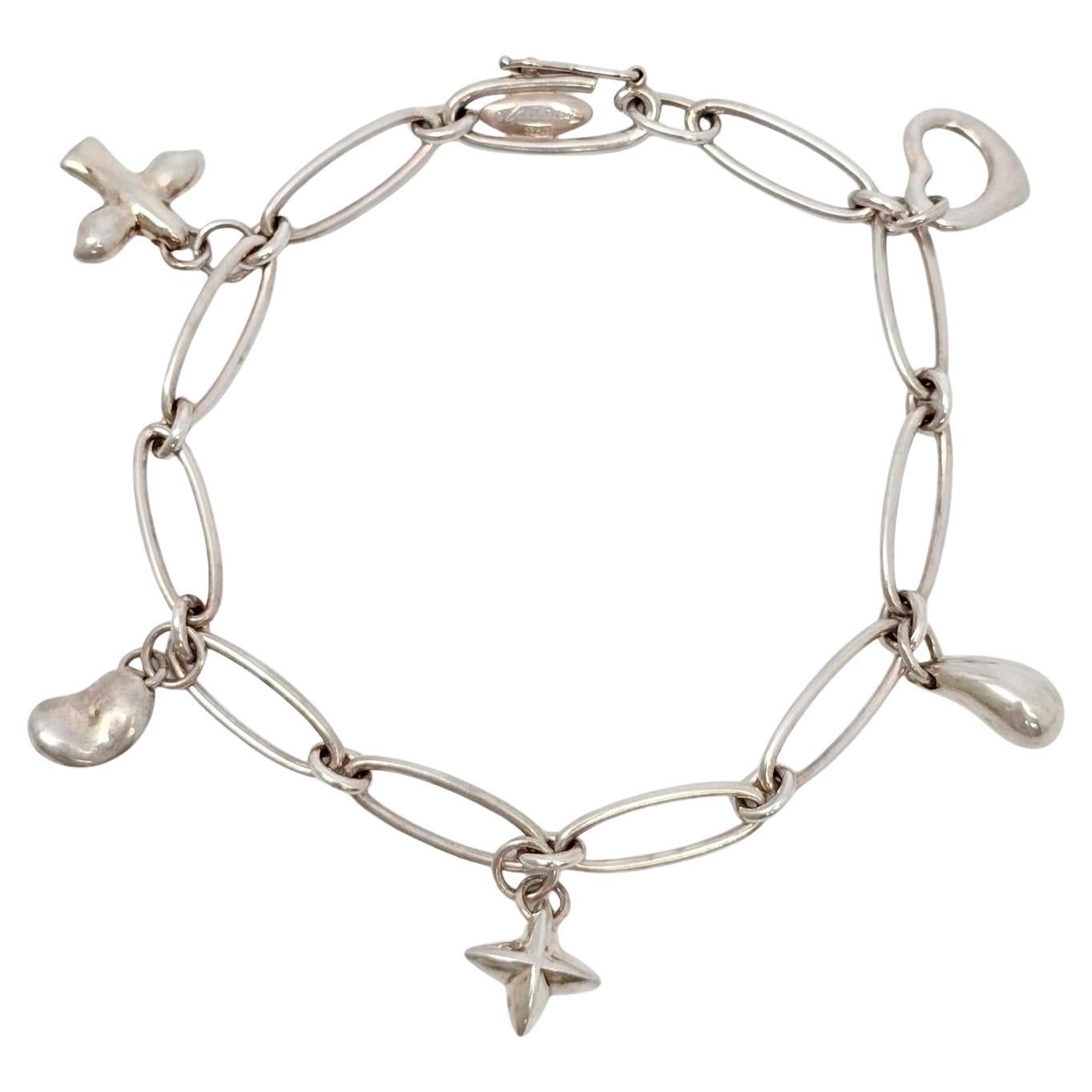 Tiffany & Co Peretti Sterling Silver Charm Bracelet Heart Bean Dove Star #20138