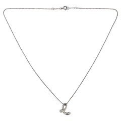 Tiffany & Co Peretti Sterling Silver Diamond Alphabet E Pendant Necklace #24608