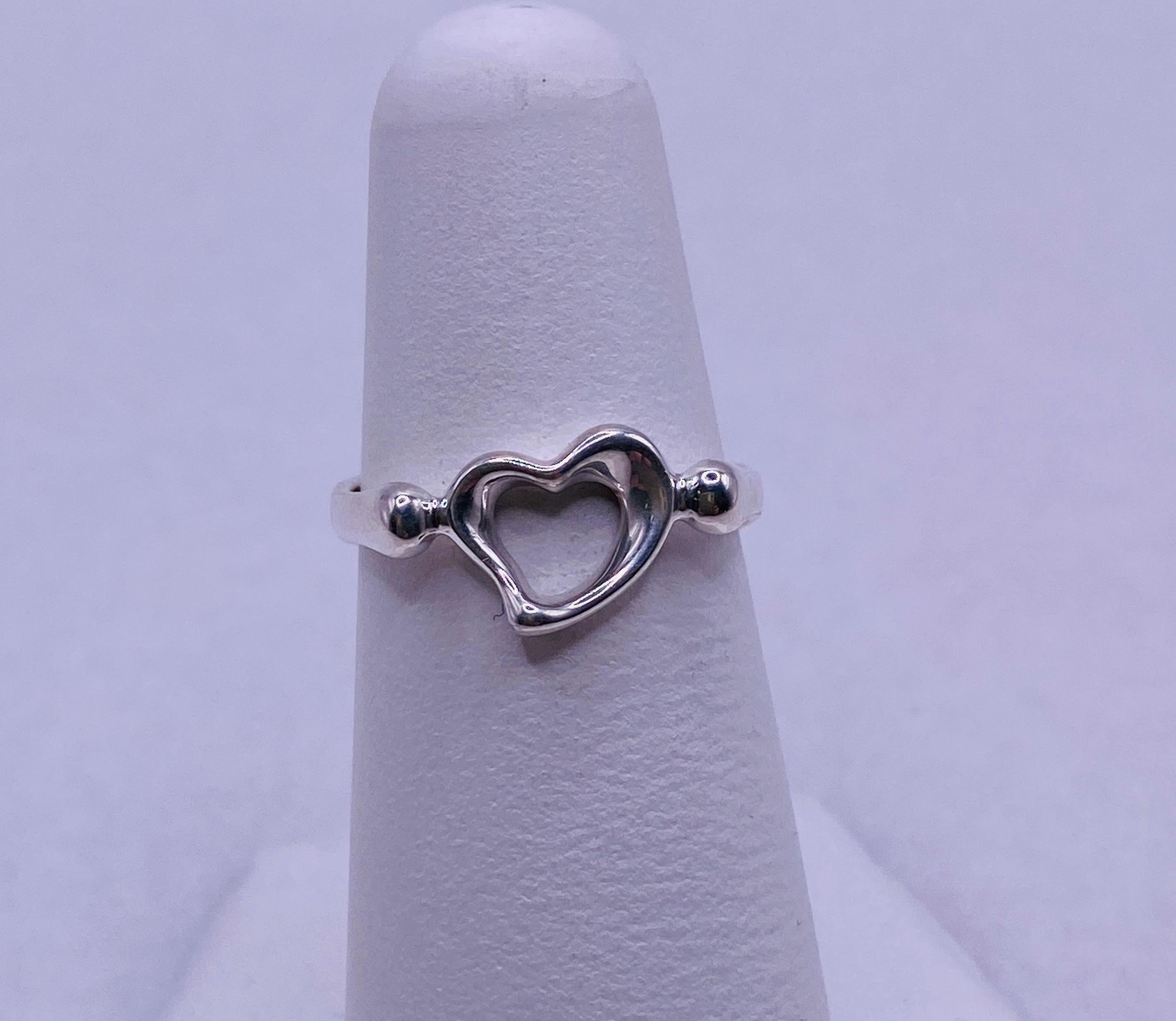 Tiffany & Co Peretti sterling silver open heart ring. Made in Spain. Size 5.5 US