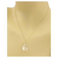 Tiffany & Co. Peretti Teardrop Rock Crystal 18k Yellow Gold Pendant Necklace