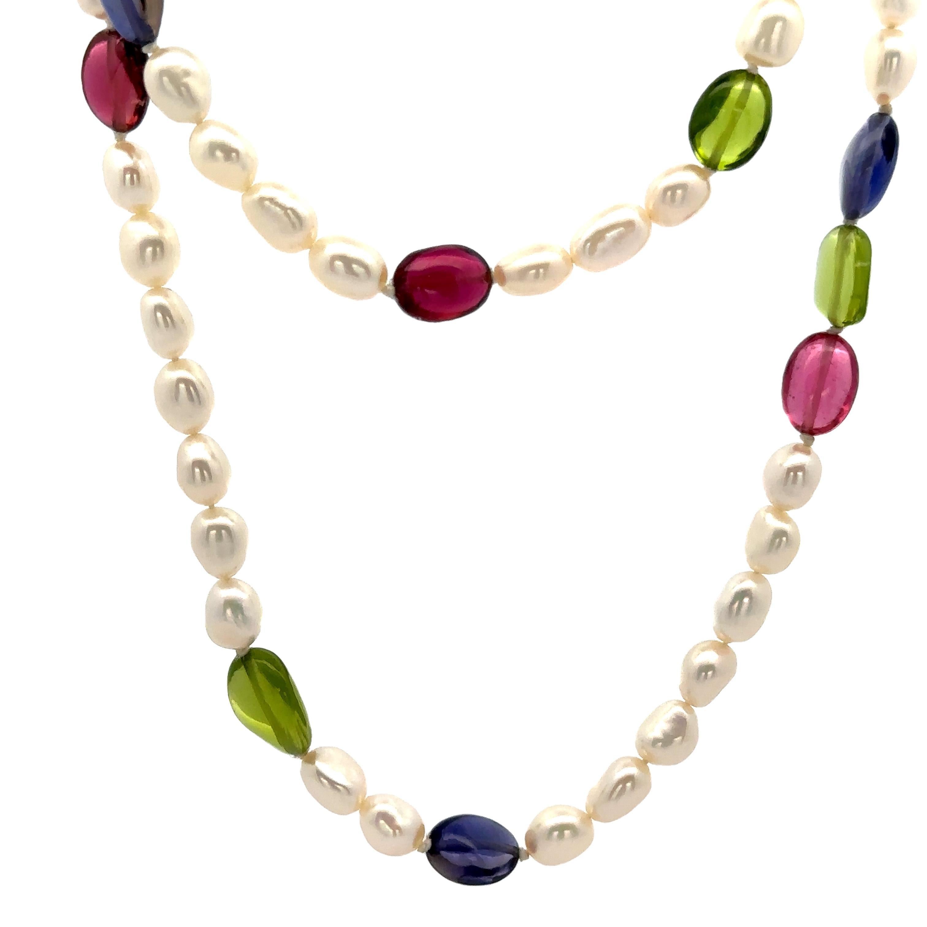 Tumbled Tiffany & Co. Peridot Tourmaline Iolite Pearl 34