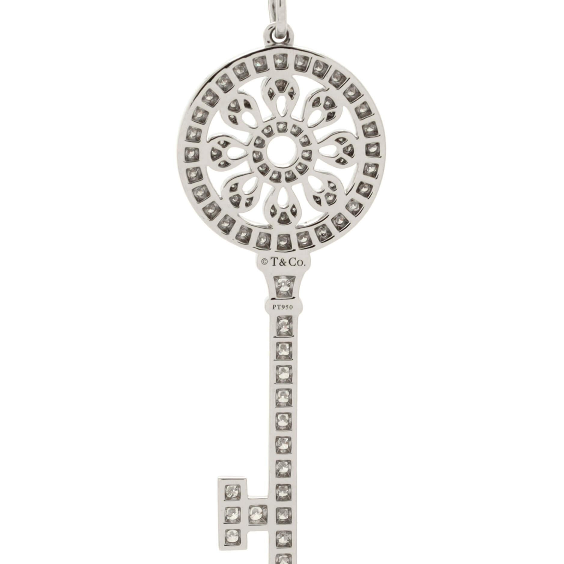 Tiffany & Co. Petals Key Pendant Necklace Platinum with Diamonds Mini In Good Condition In New York, NY