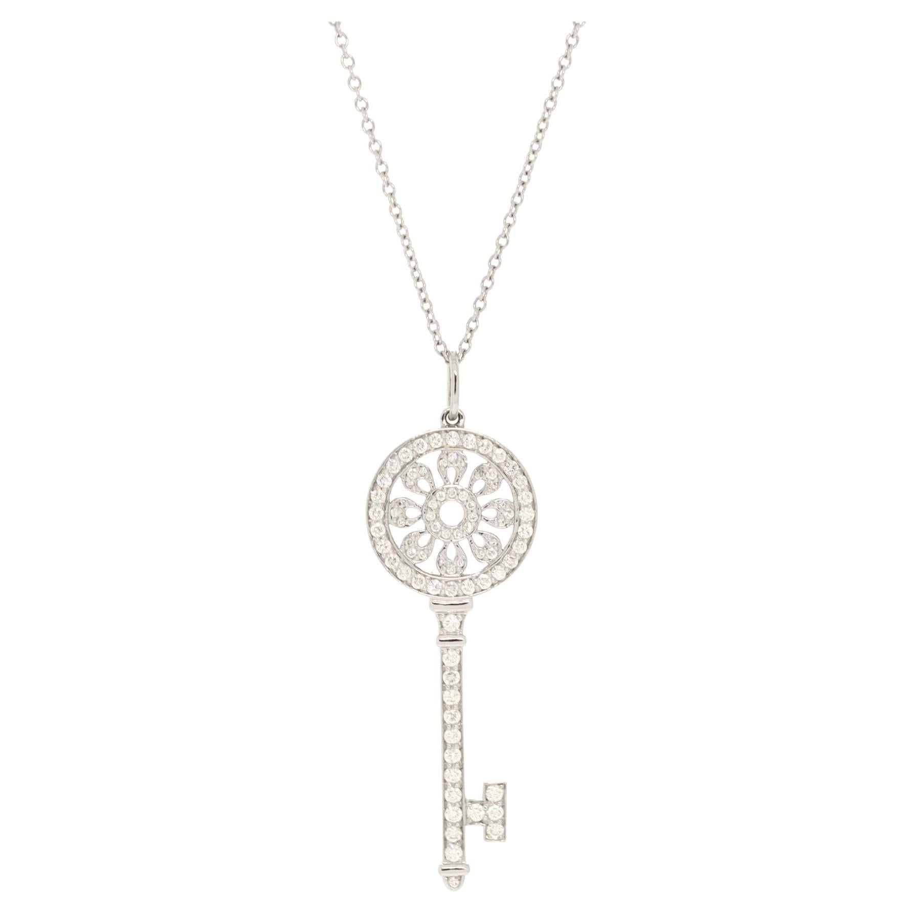 Tiffany & Co. Petals Key Pendant Necklace Platinum with Diamonds Mini