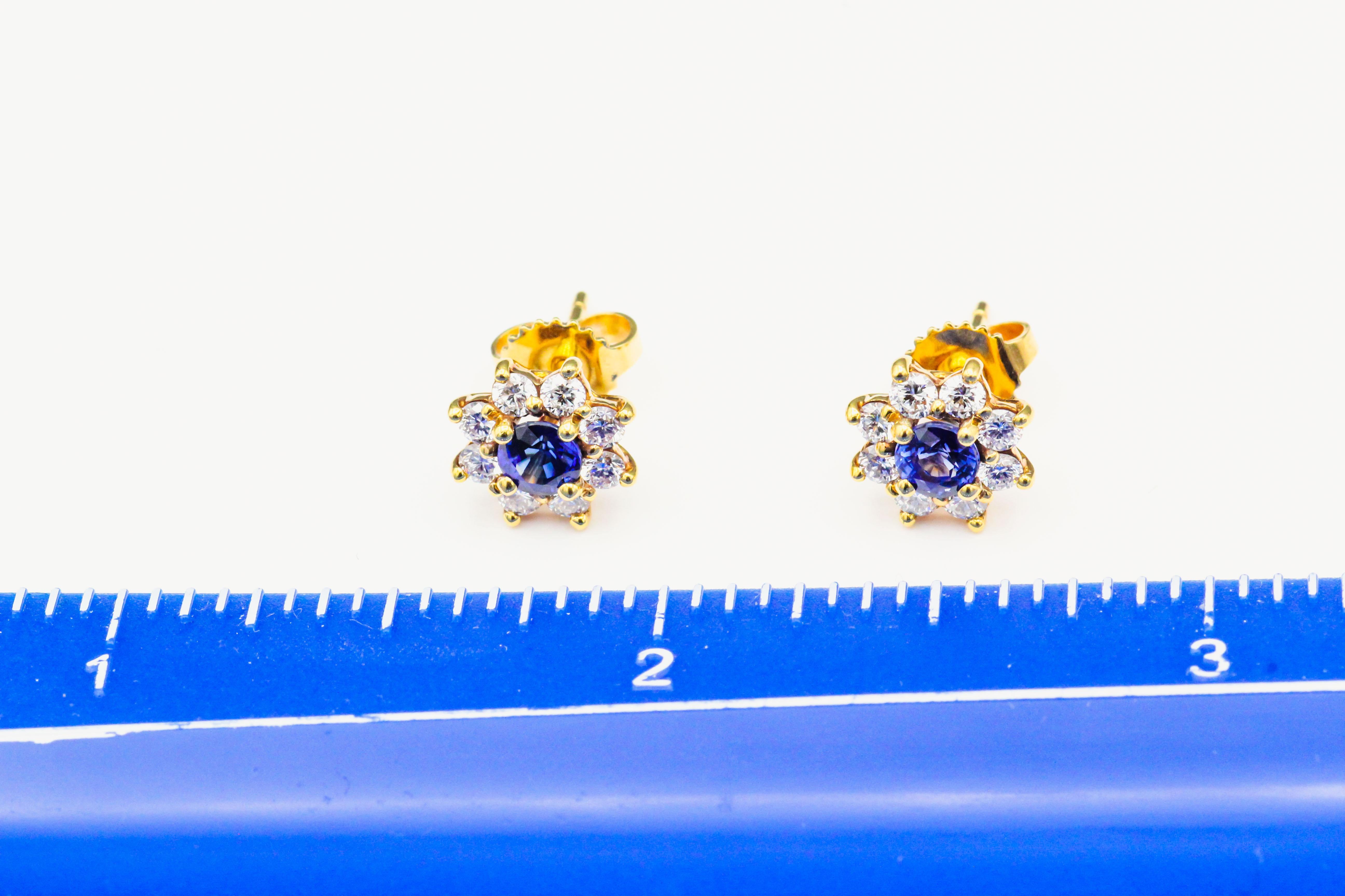 Tiffany & Co. Petite Sapphire Diamond and 18 Karat Gold Stud Earrings 1