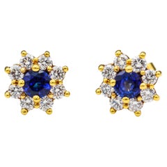 Tiffany & Co. Petite Sapphire Diamond and 18 Karat Gold Stud Earrings