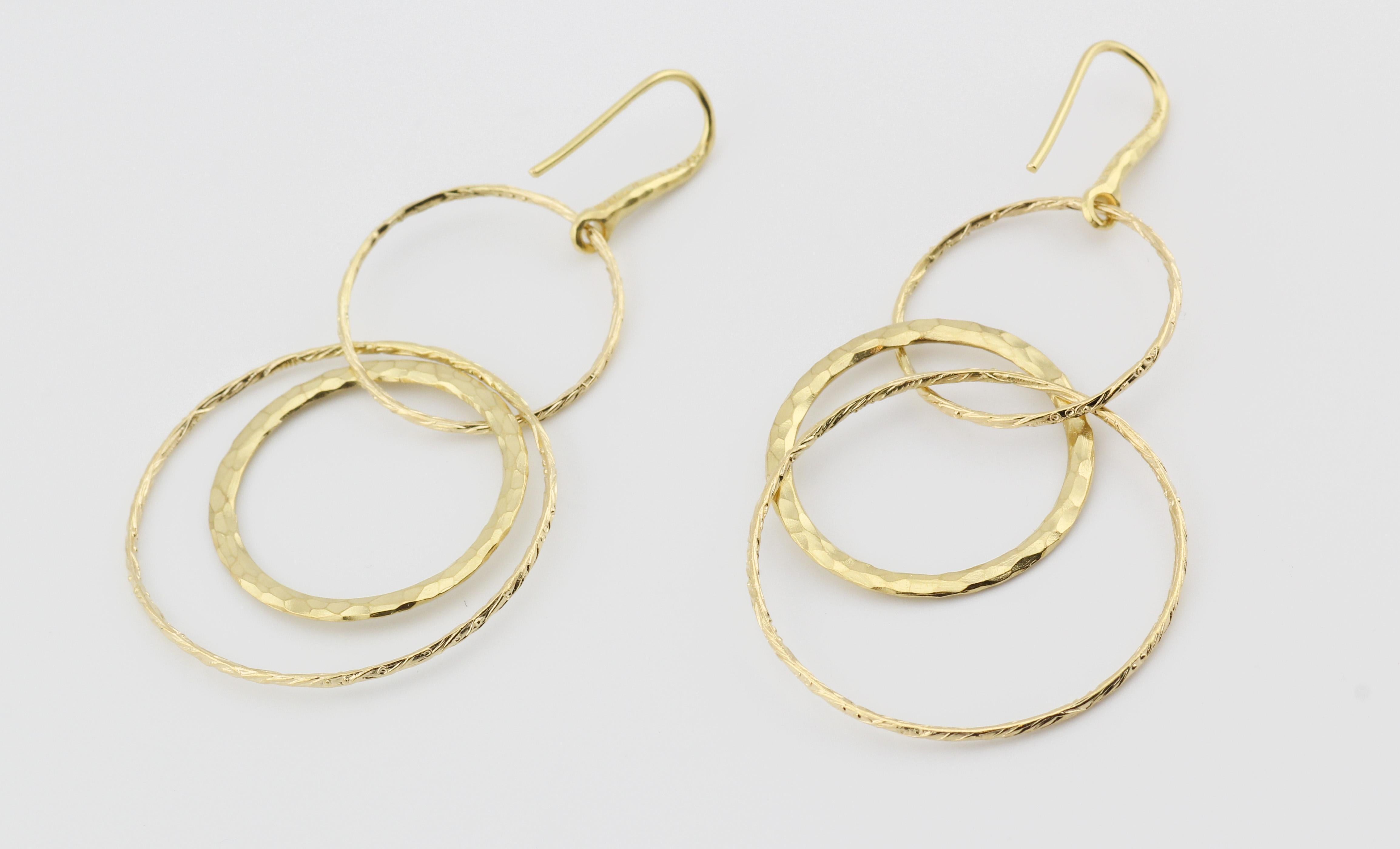 Women's Tiffany & Co Picasso 18K Gold Hammered Circles Dangle Earrings For Sale