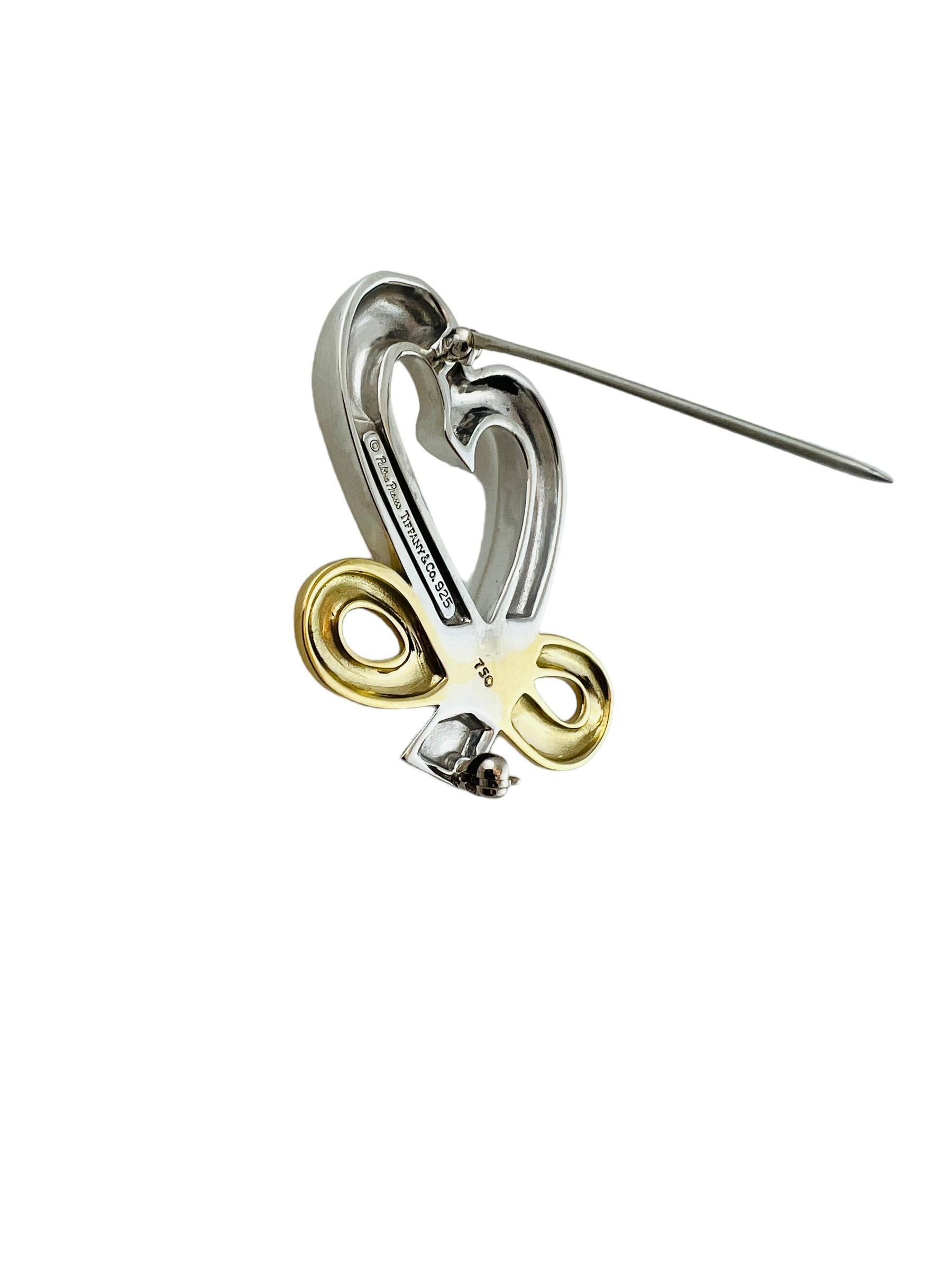 Tiffany & Co. Picasso 18K Gold Sterling Open Heart Infinity Brooch #15427 In Good Condition For Sale In Washington Depot, CT