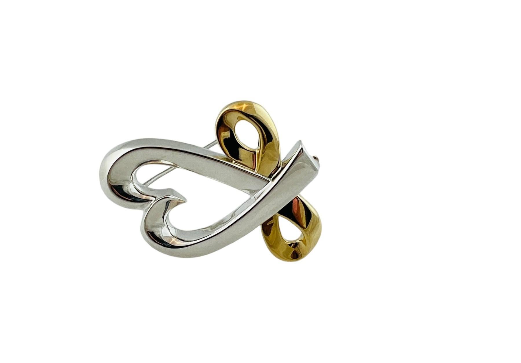 Tiffany & Co. Picasso 18K Gold Sterling Open Heart Infinity Brooch #15427 For Sale 3