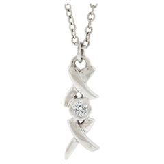 Tiffany & Co. Picasso 18k White Gold .04ct Diamond XOX Pendant w/ 16" Cable Link