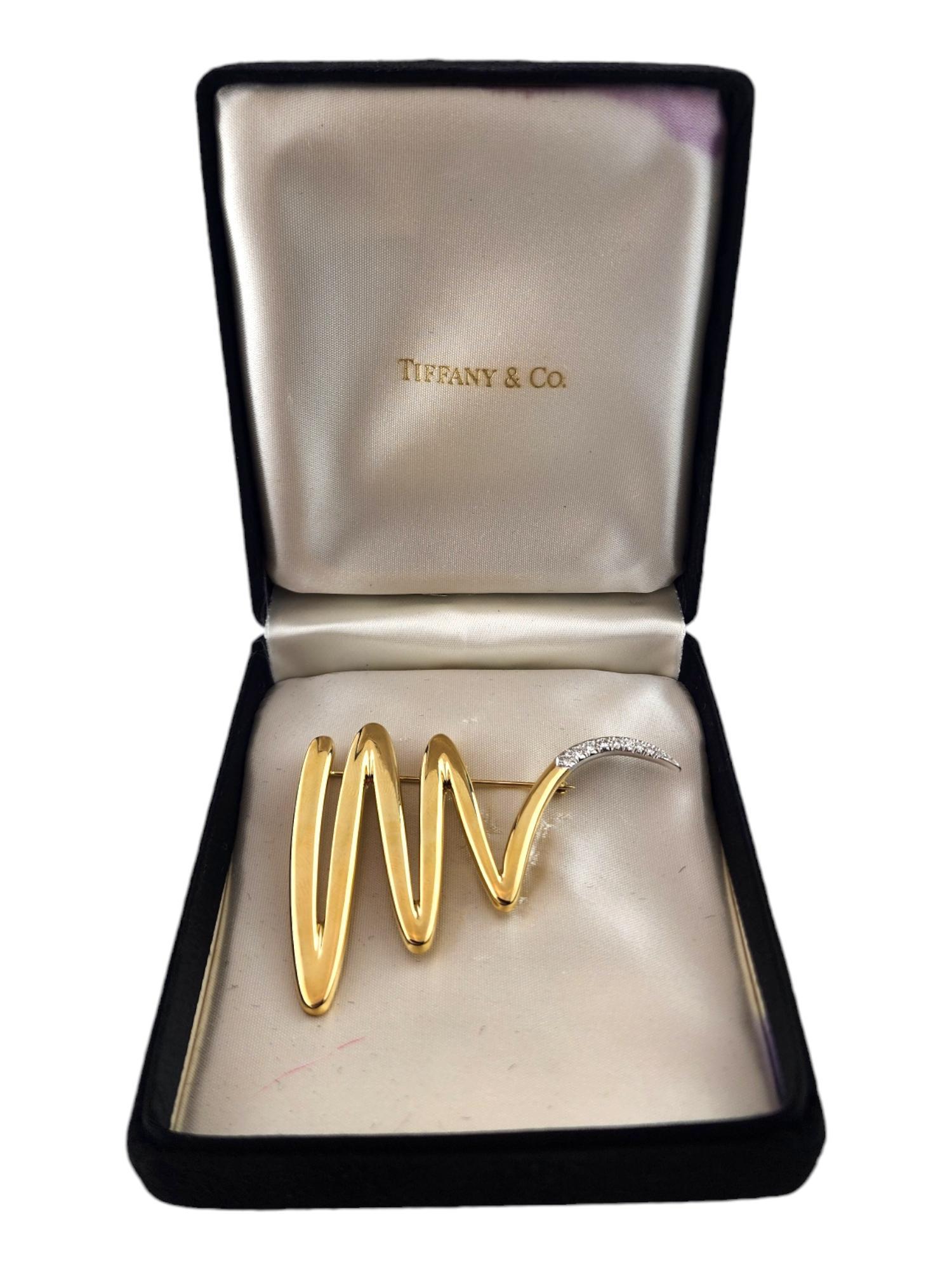 Tiffany & Co. Picasso 18K Yellow Gold Platinum Diamond Zig Zag Brooch #18945 For Sale 2
