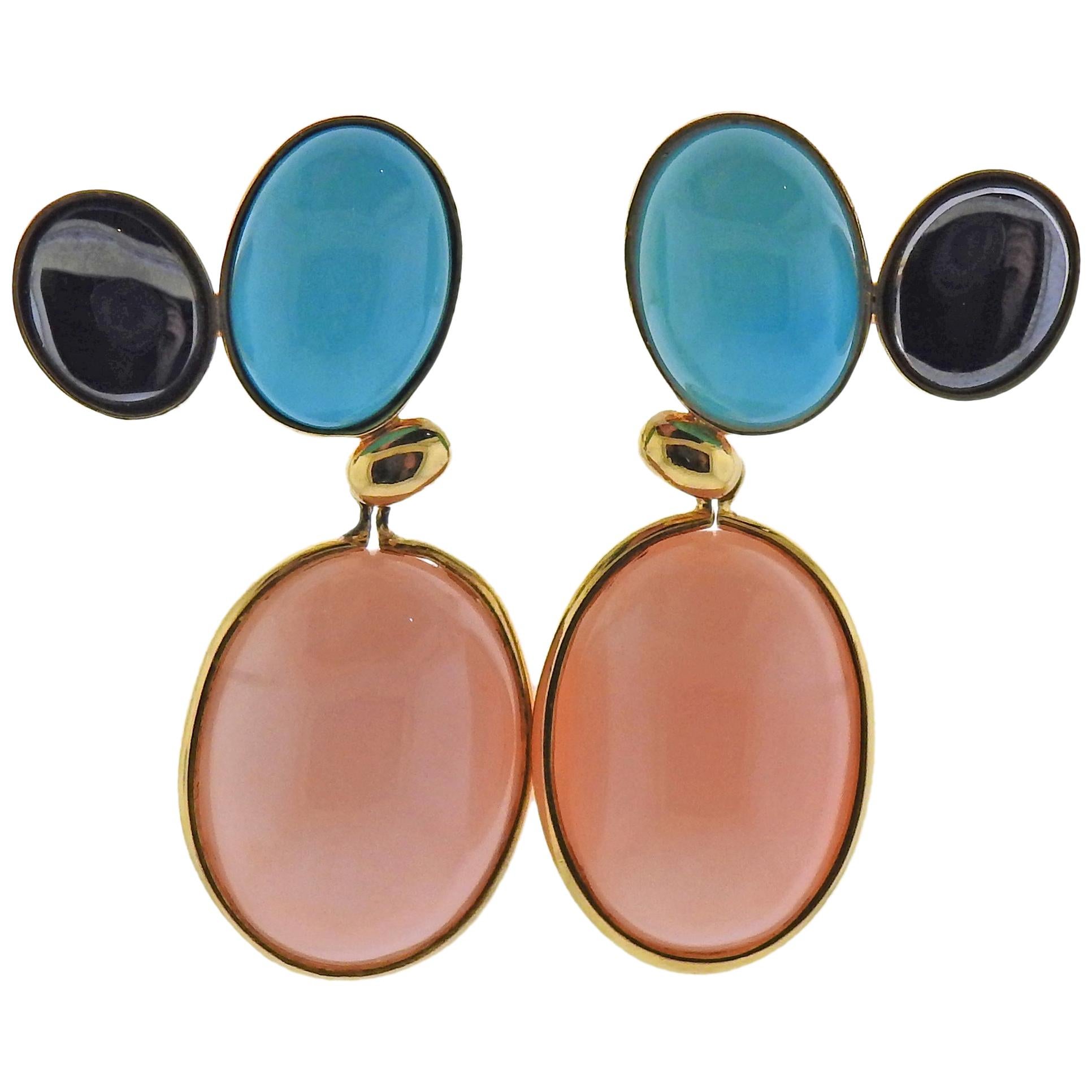 Tiffany & Co Picasso Coral Turquoise Hematite Gold Earrings